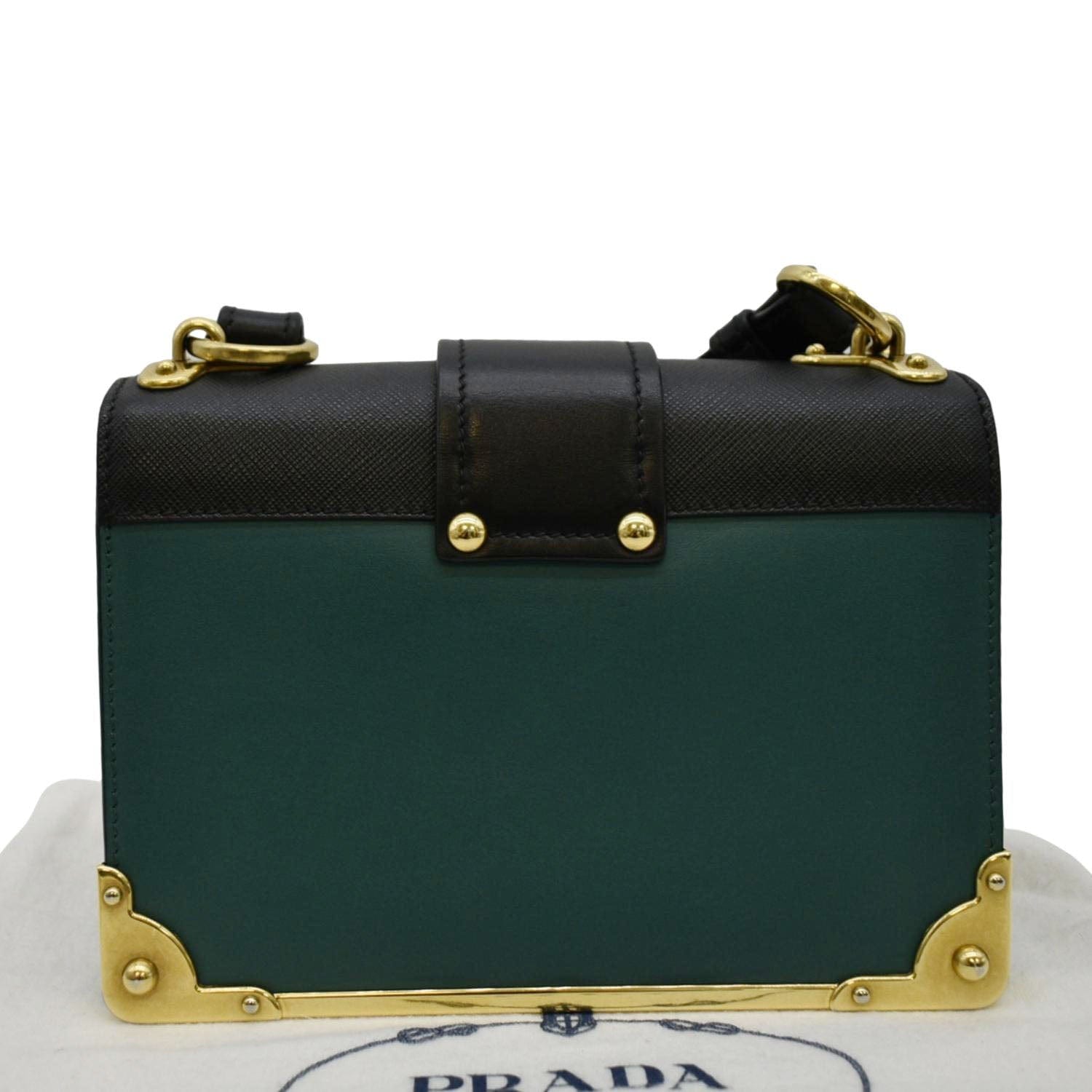 PRADA Cahier Swarovski Crystals Leather Shoulder Bag Green