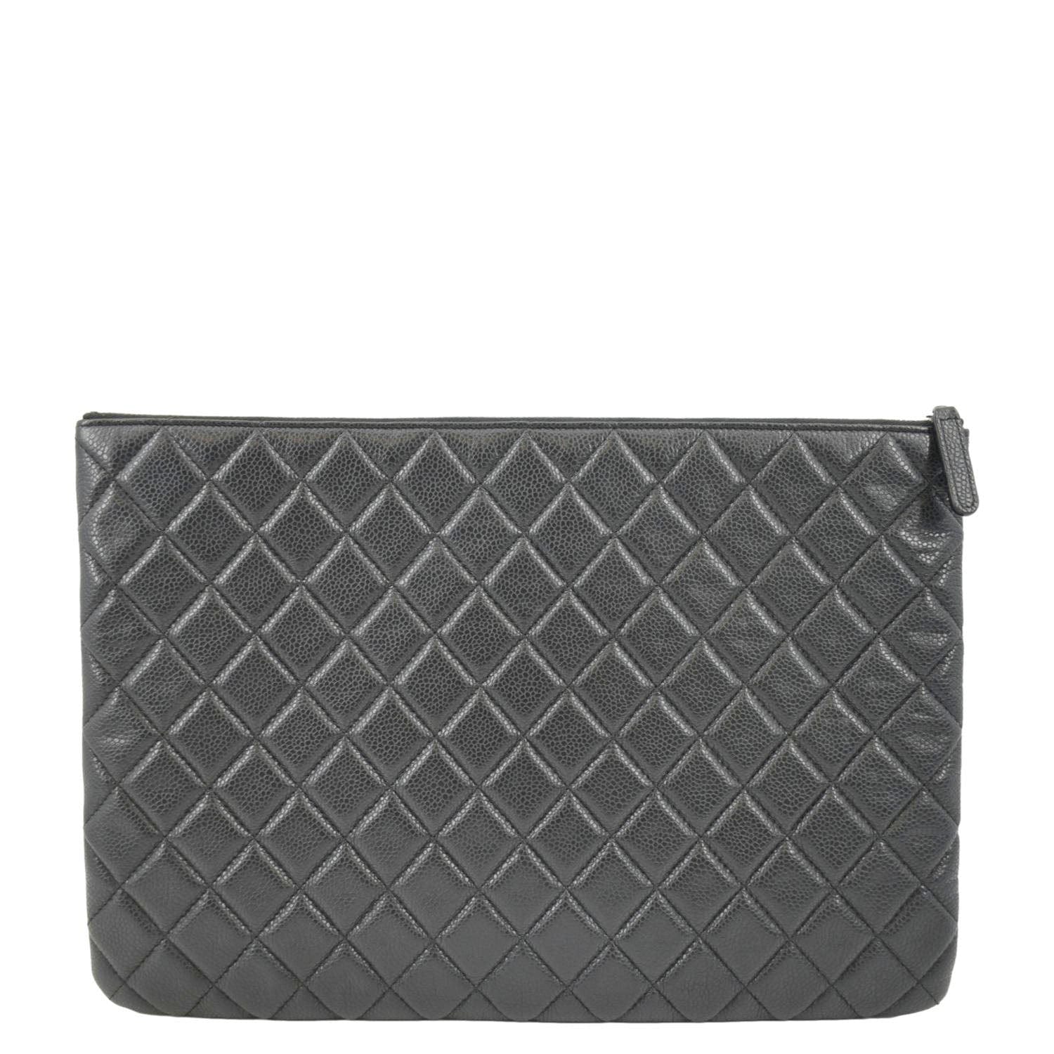 CHANEL Classic O-Case Caviar Leather Zip Pouch Black