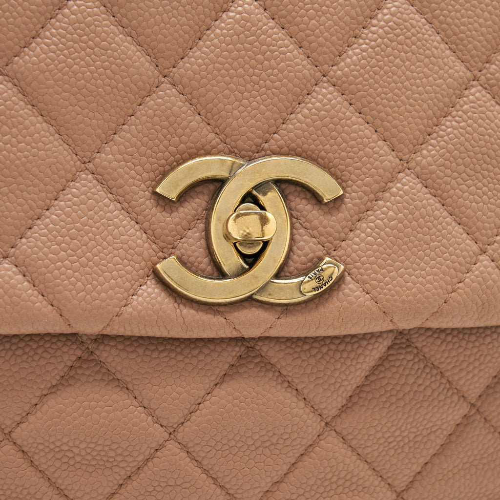 Chanel Round Flap Bag Caviar Dark Beige