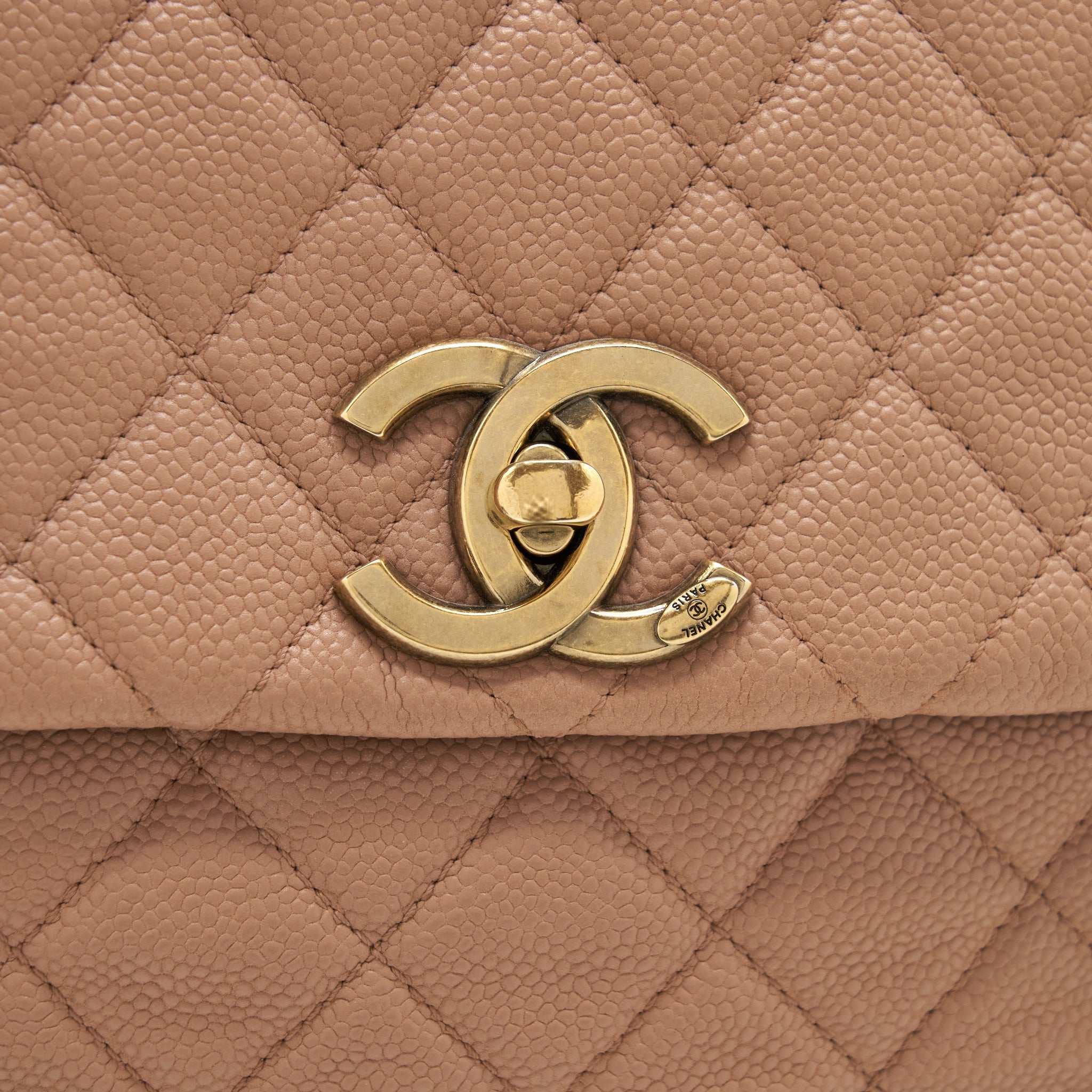 Chanel Round Flap Bag Caviar Dark Beige