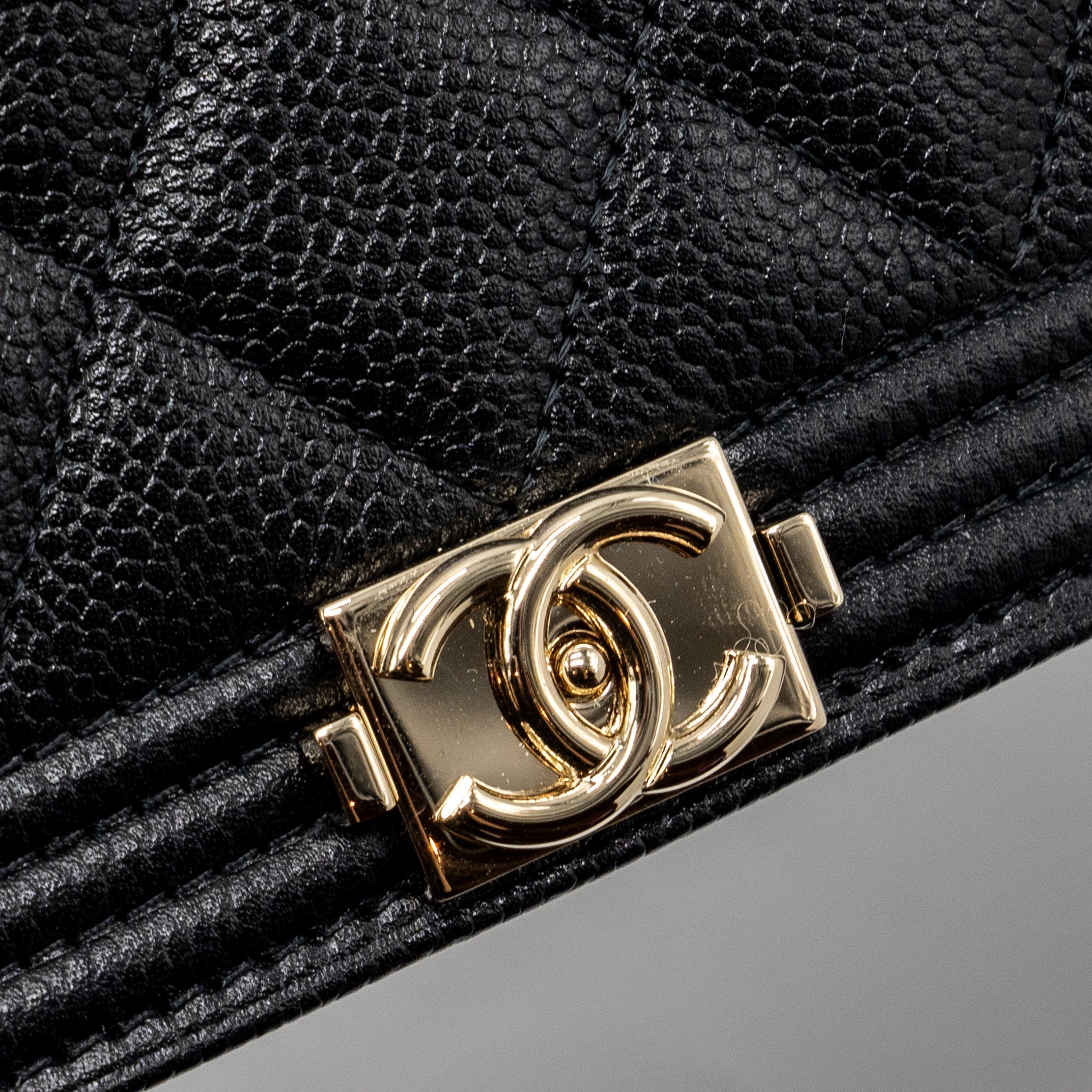 Chanel Boy Wallet On Chain Caviar Black L (microchip)