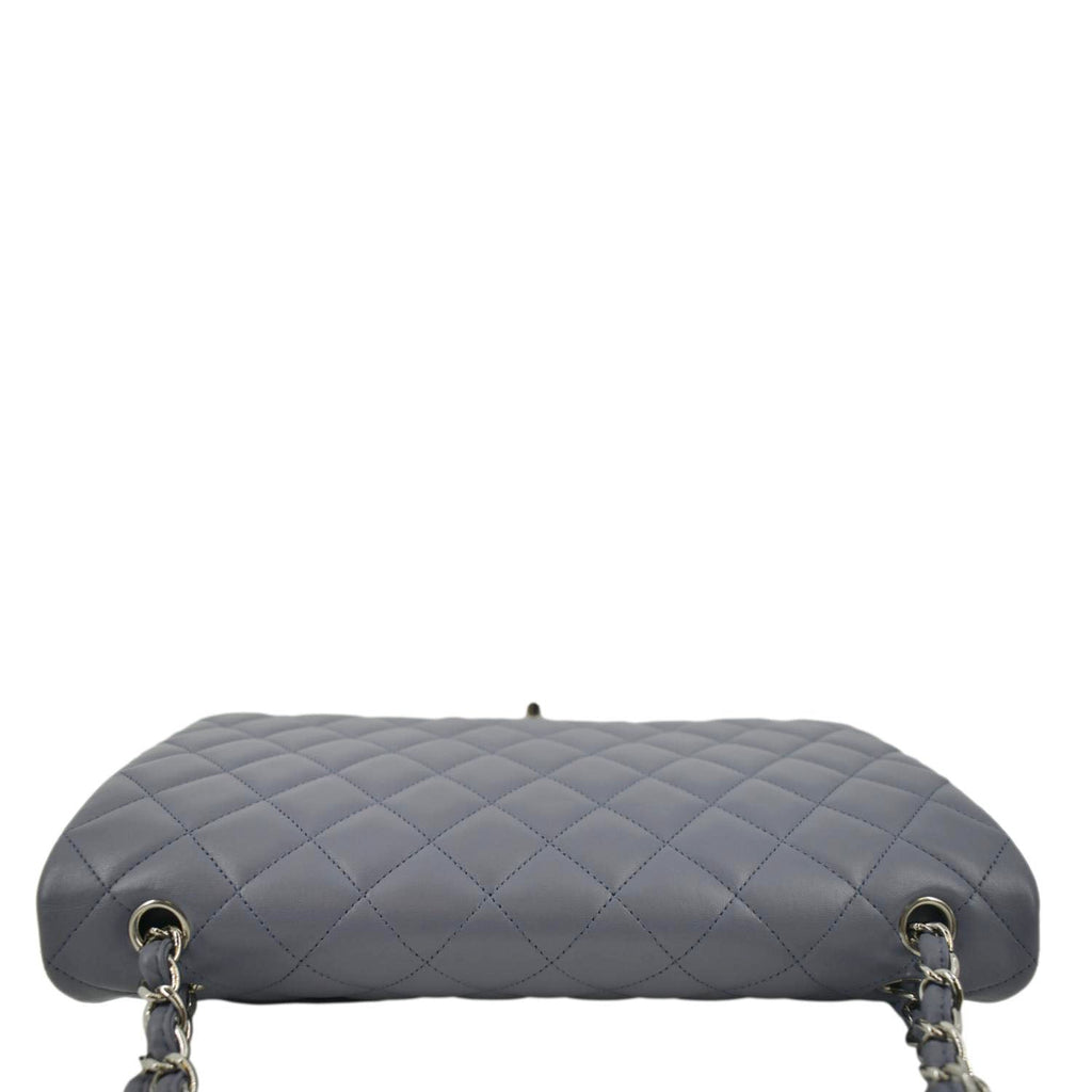 CHANEL Classic Maxi Double Flap Quilted Lambskin Leather Shoulder Bag Light Purple