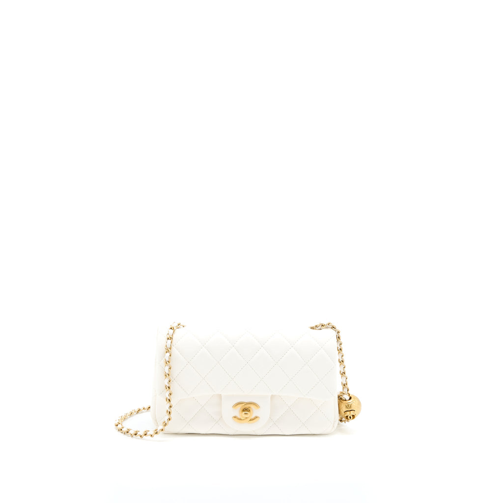 Chanel Pearl Crush Mini Rectangular Lambskin White  (Microchip)