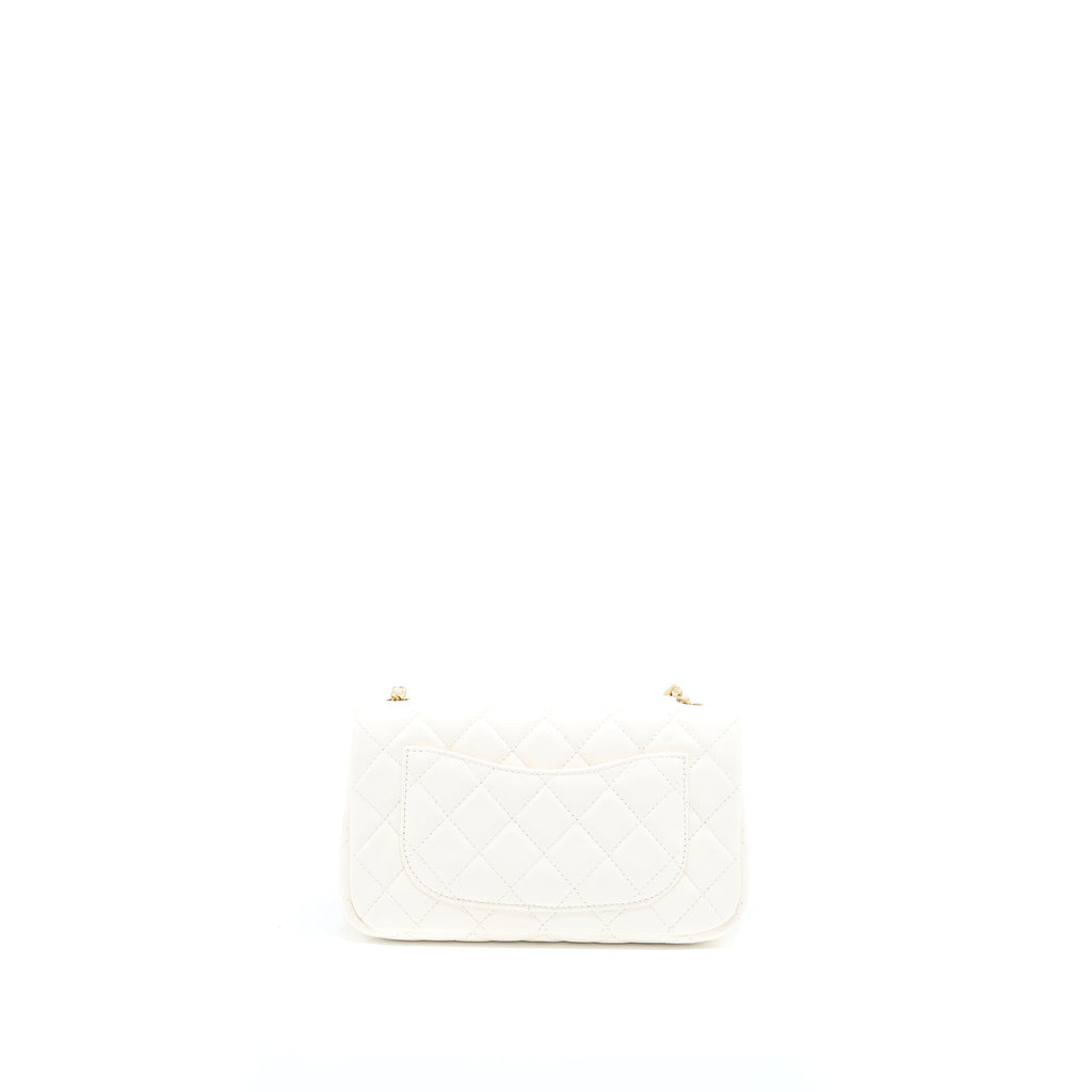 Chanel Pearl Crush Mini Rectangular Lambskin White  (Microchip)