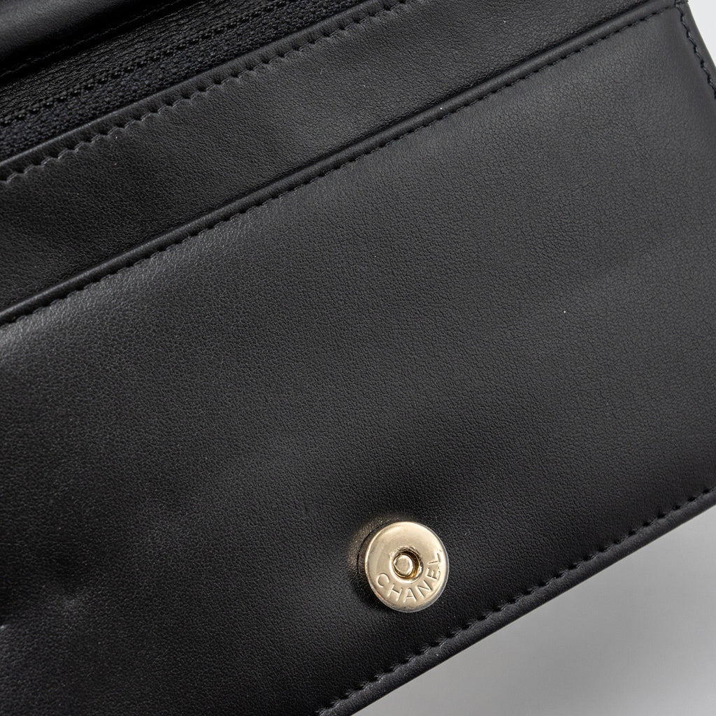 Chanel Boy Wallet On Chain Caviar Black L (microchip)