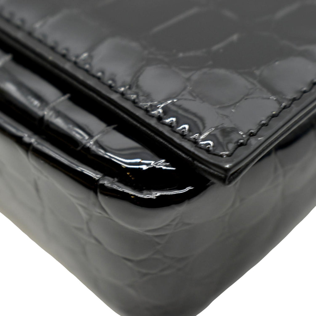 YVES SAINT LAURENT Kate 99 Embossed Alligator Leather Chain Shoulder Bag Black