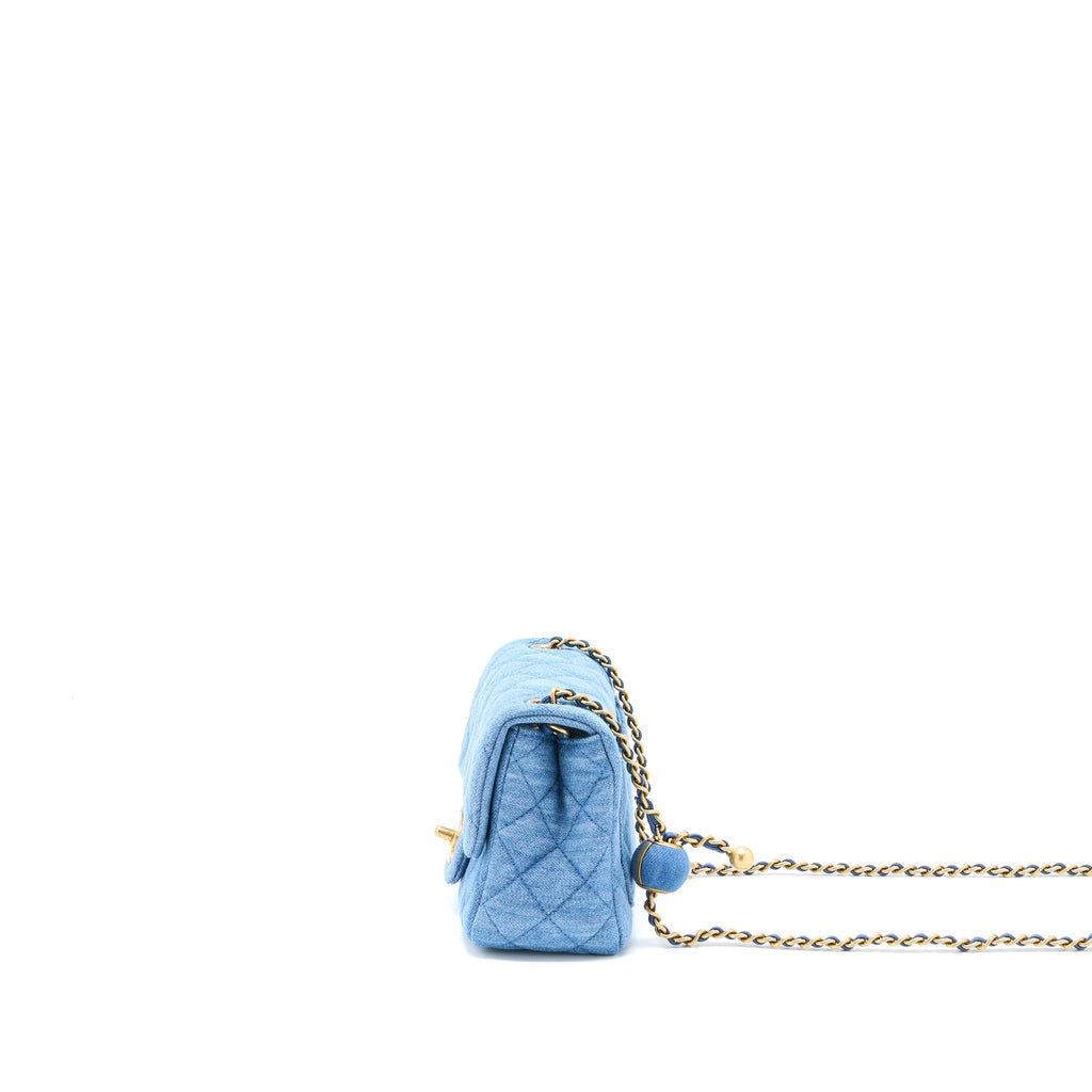 Chanel Pearl Crush Mini Square Flap Bag Denim  (Microchip)