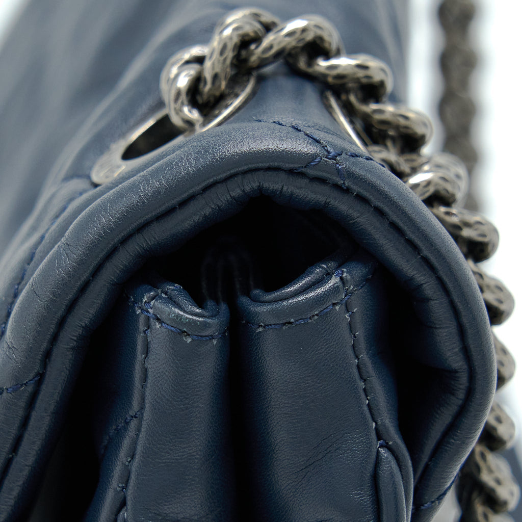 Chanel Flap Hobo Bag Calfskin Navy With Ruthenium Sliver Hardware