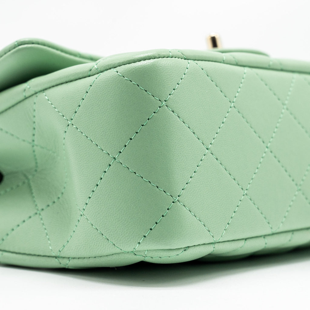 Chanel Top handle mini rectangular flap bag lambskin light green L (microchip)