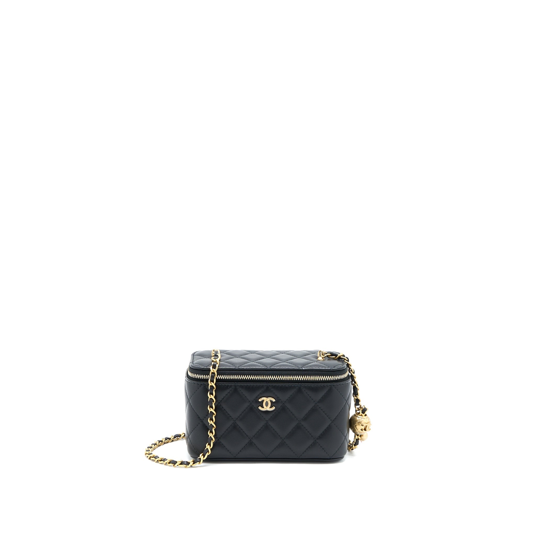 Chanel 22A Pearl Crush Long Vanity With Chain Lambskin Black