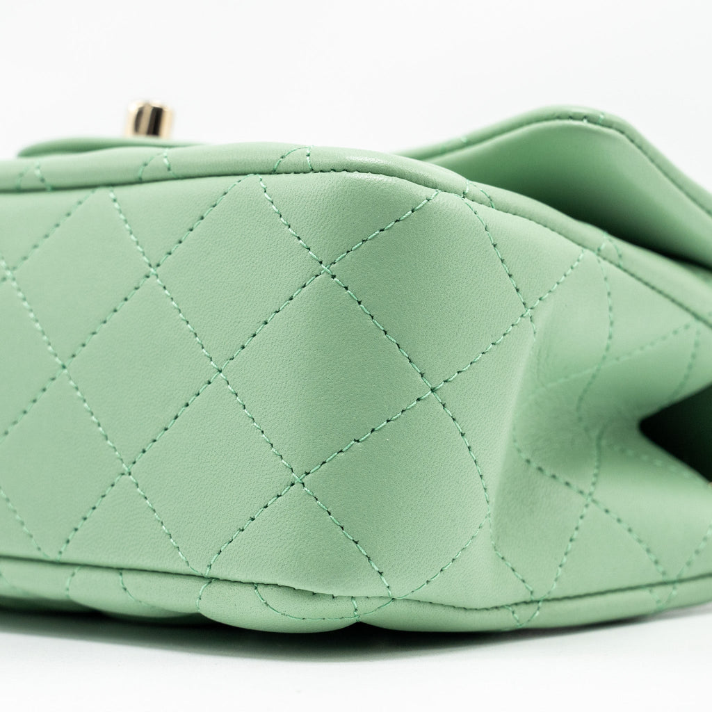 Chanel Top handle mini rectangular flap bag lambskin light green L (microchip)
