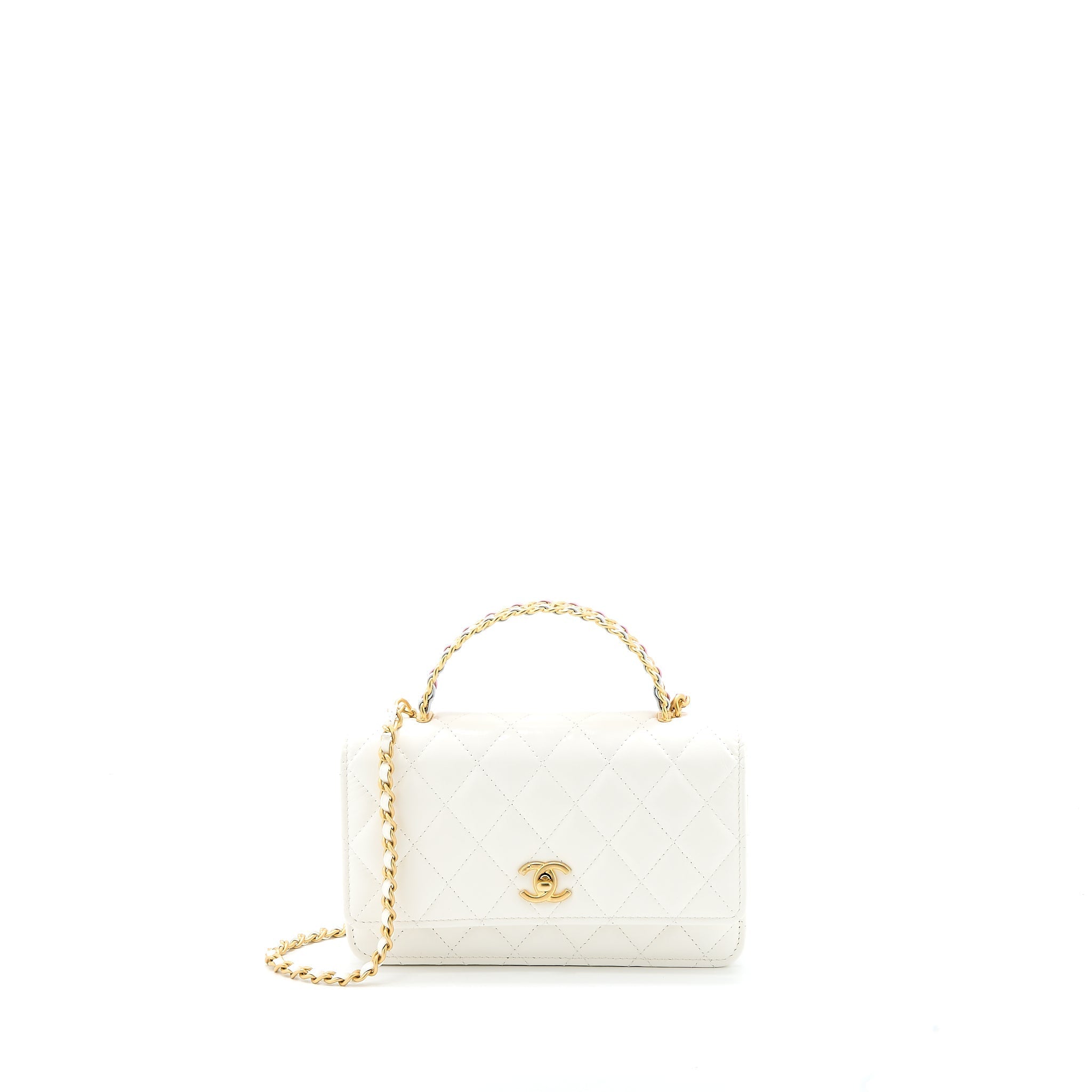 Chanel 23P Top Handle Wallet on Chain Calfskin White/Multicolour Brushed  (Microchip)