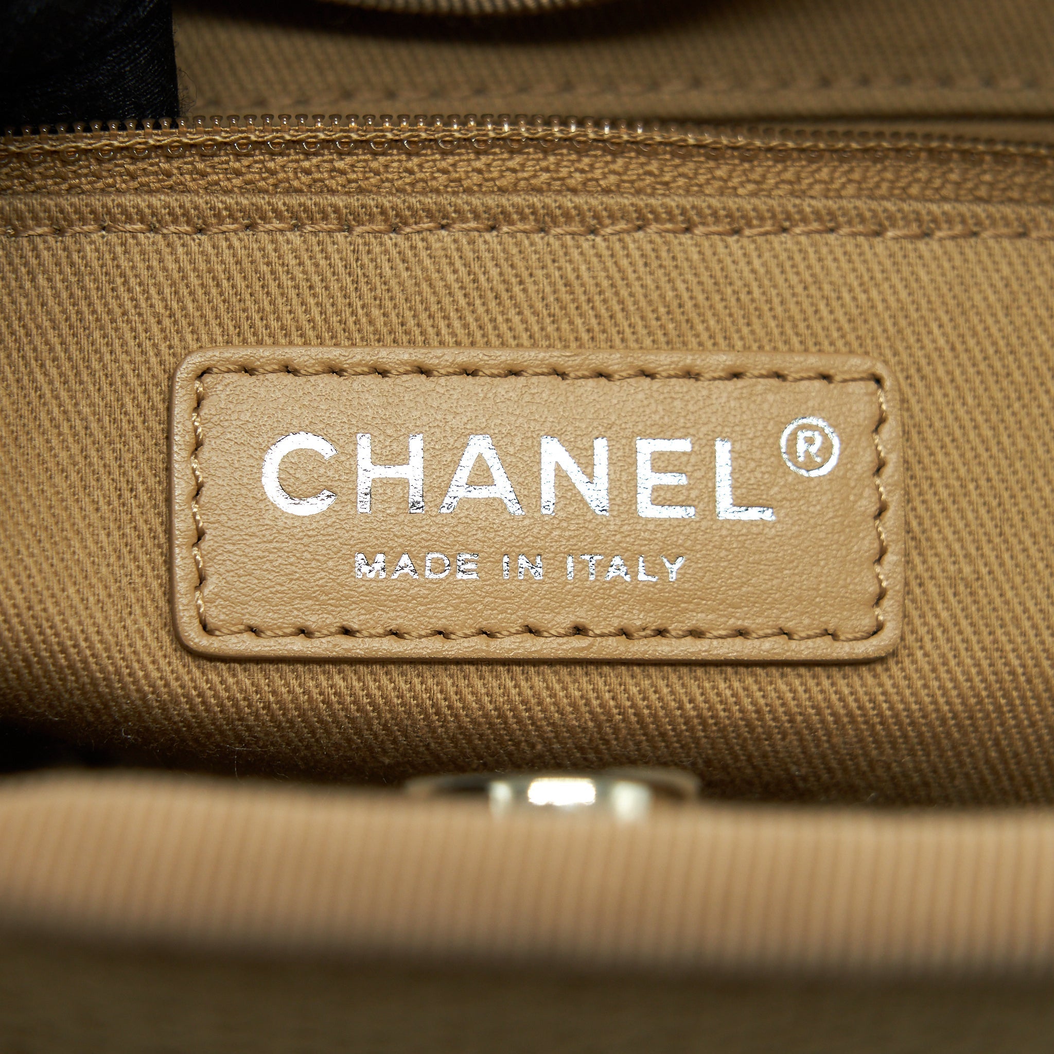 Chanel Deauville PM Chain Tote Bag Canvas Dark Beige