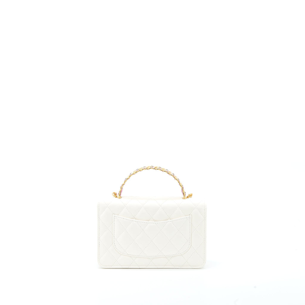 Chanel 23P Top Handle Wallet on Chain Calfskin White/Multicolour Brushed  (Microchip)