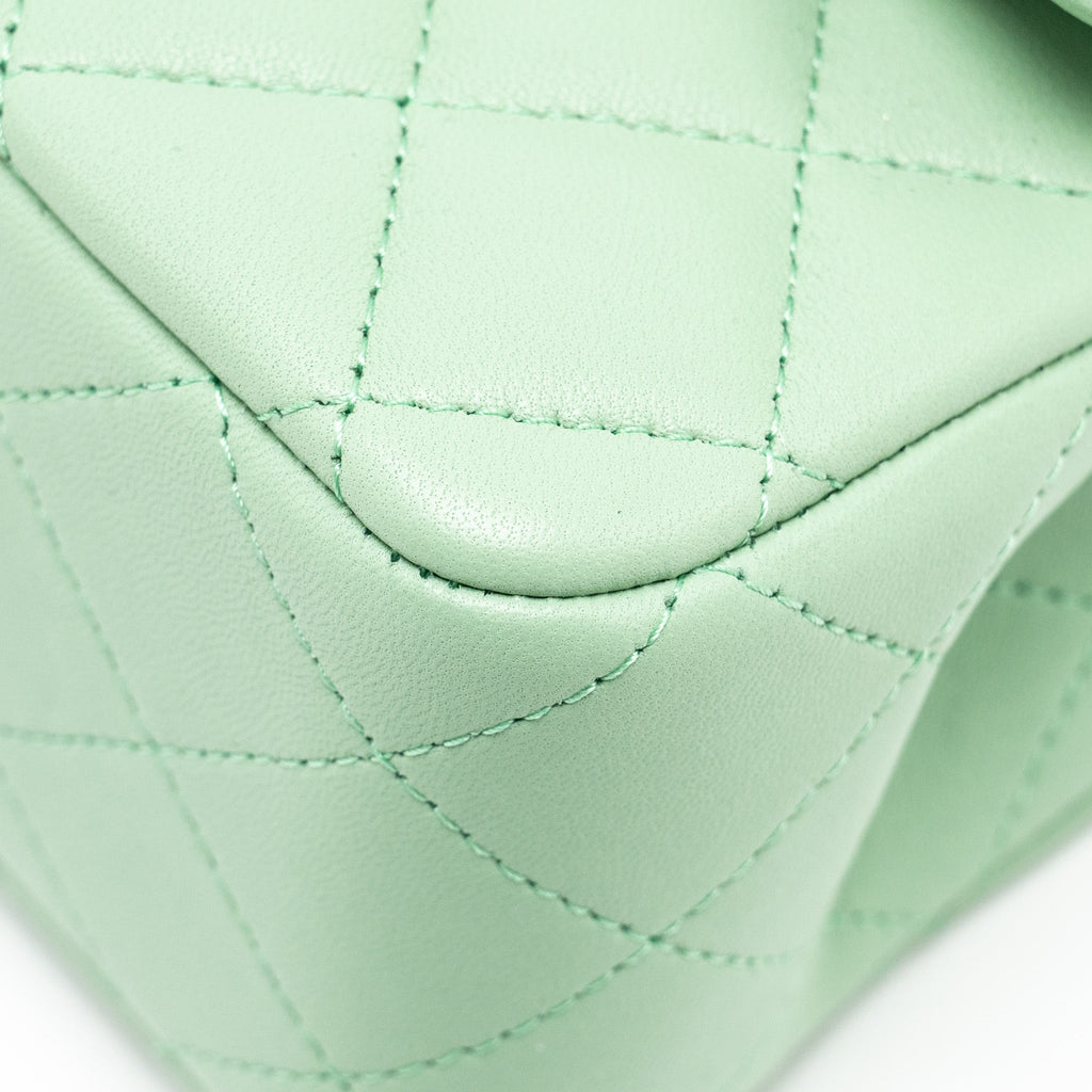 Chanel Top handle mini rectangular flap bag lambskin light green L (microchip)