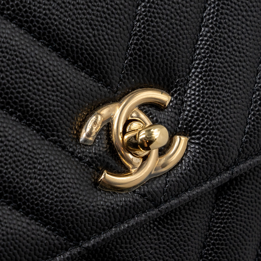 Chanel Small Coco Handle Chevron Caviar Black L