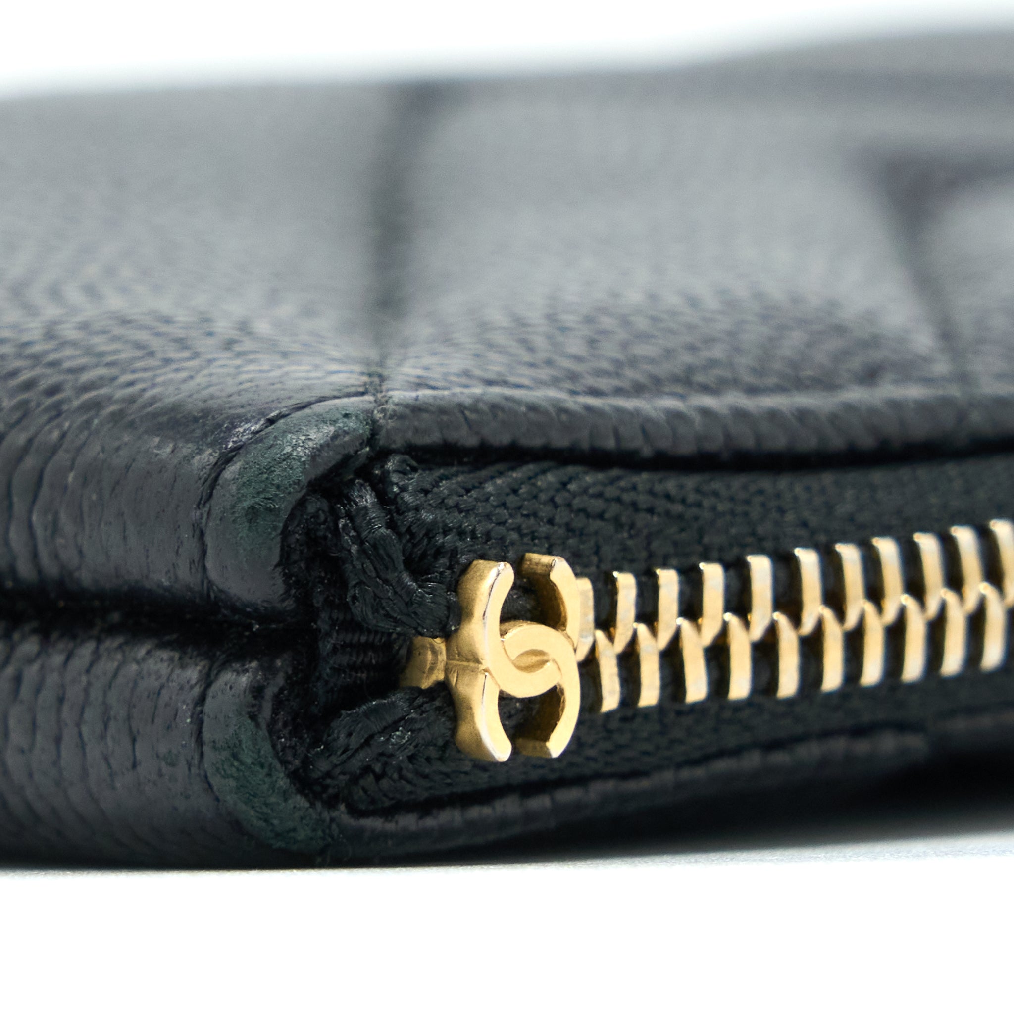 Chanel Chevron Zip O-Case Grained Lambskin Black