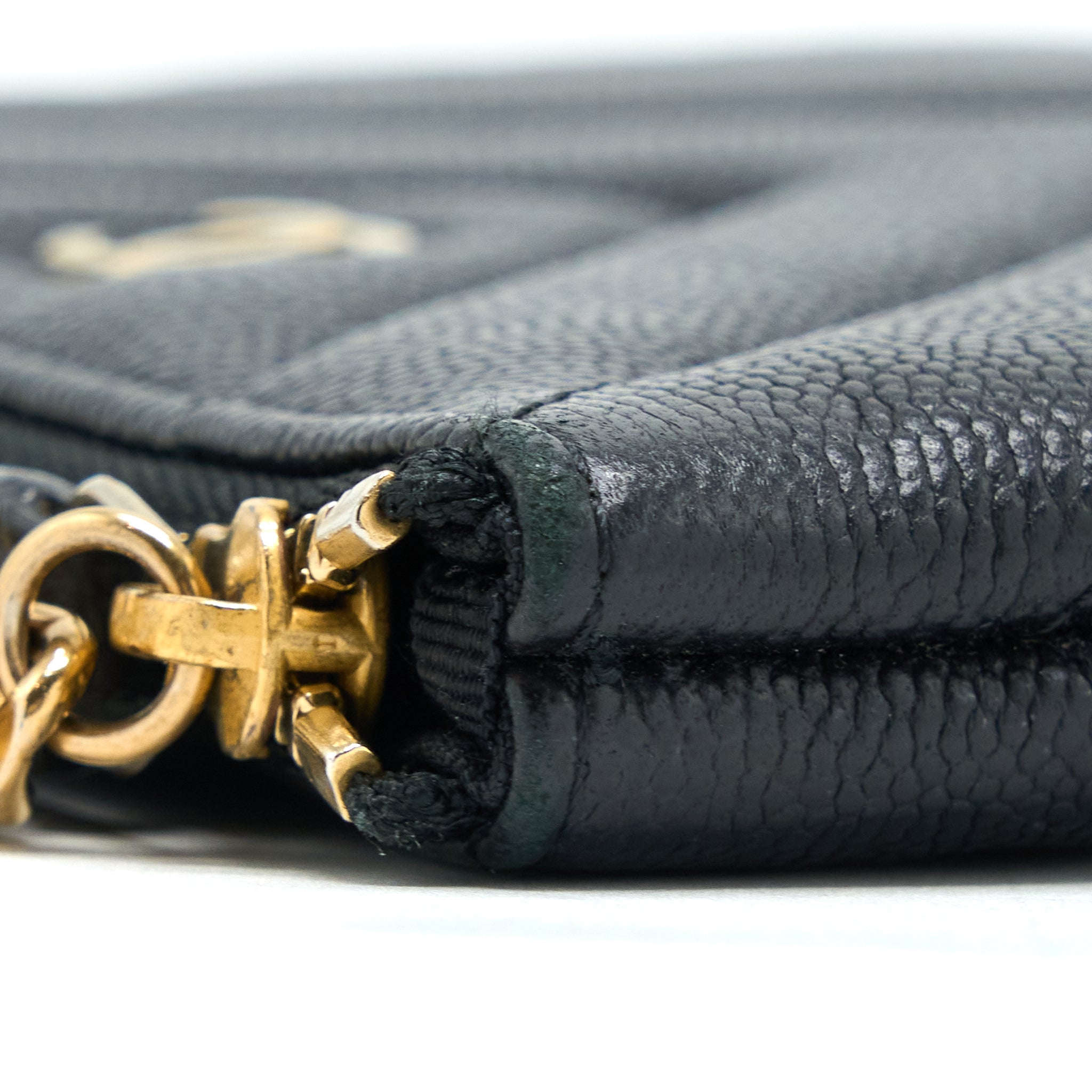 Chanel Chevron Zip O-Case Grained Lambskin Black