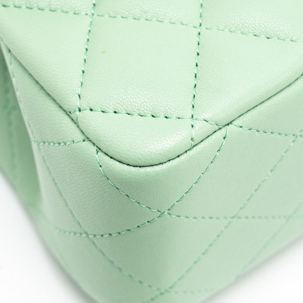 Chanel Top handle mini rectangular flap bag lambskin light green L (microchip)