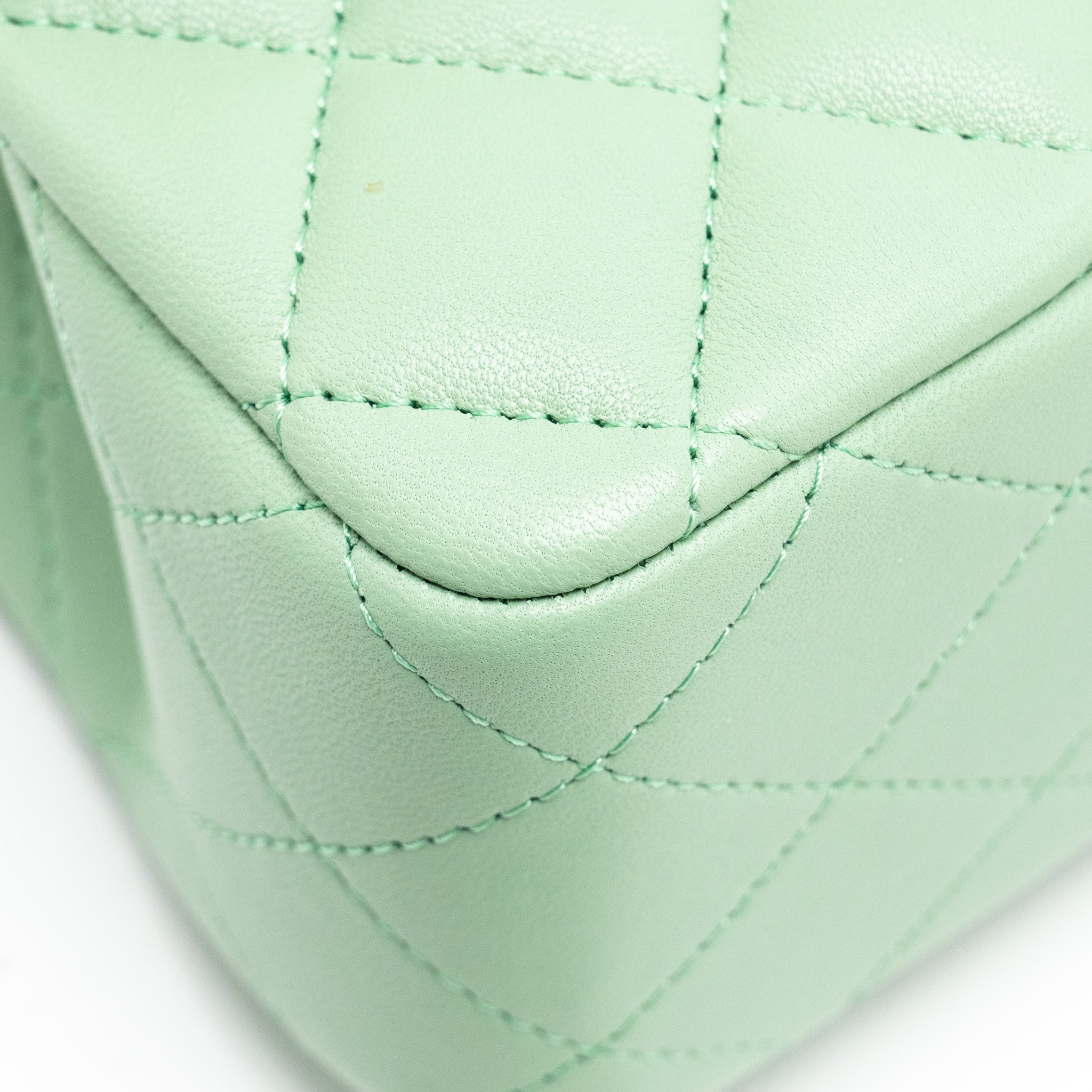 Chanel Top handle mini rectangular flap bag lambskin light green L (microchip)