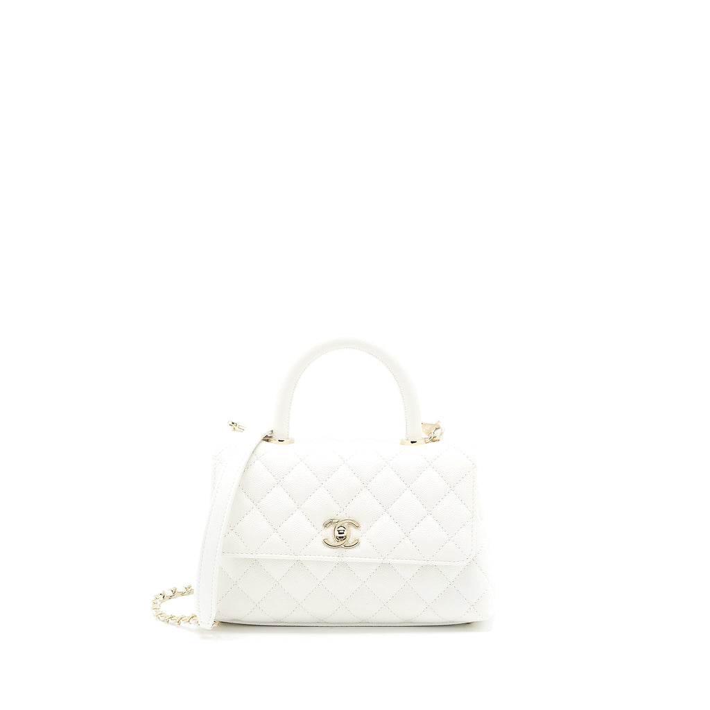 Chanel Small Coco Handle Caviar White L (Microchip)