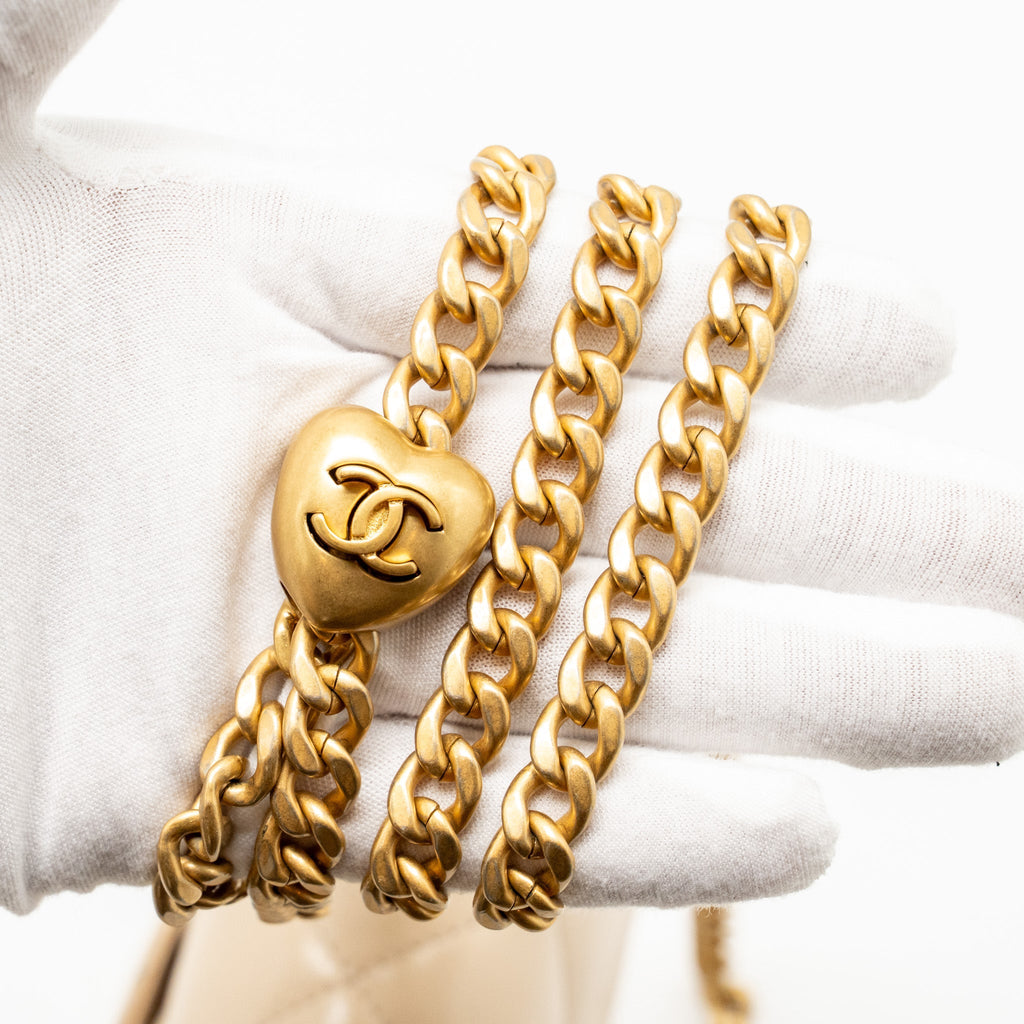 Chanel 25c Coco Love Adjustable Chain Shiny Lambskin Beige  (microchip)