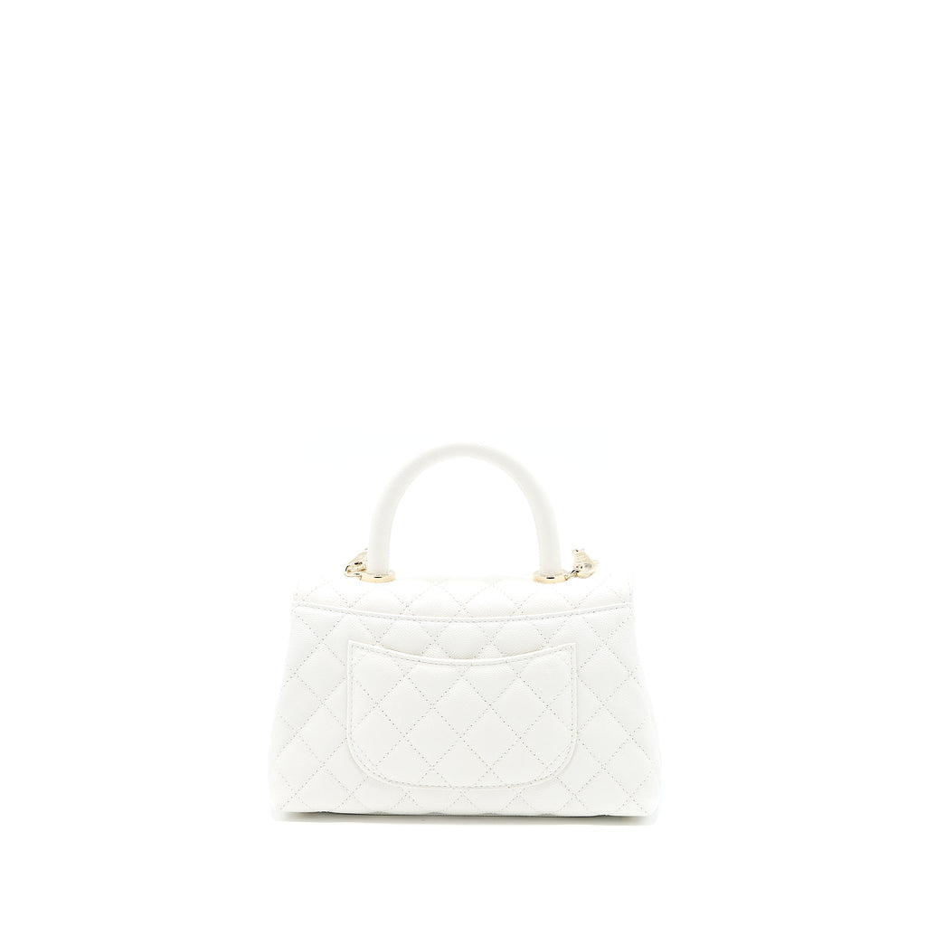 Chanel Small Coco Handle Caviar White L (Microchip)