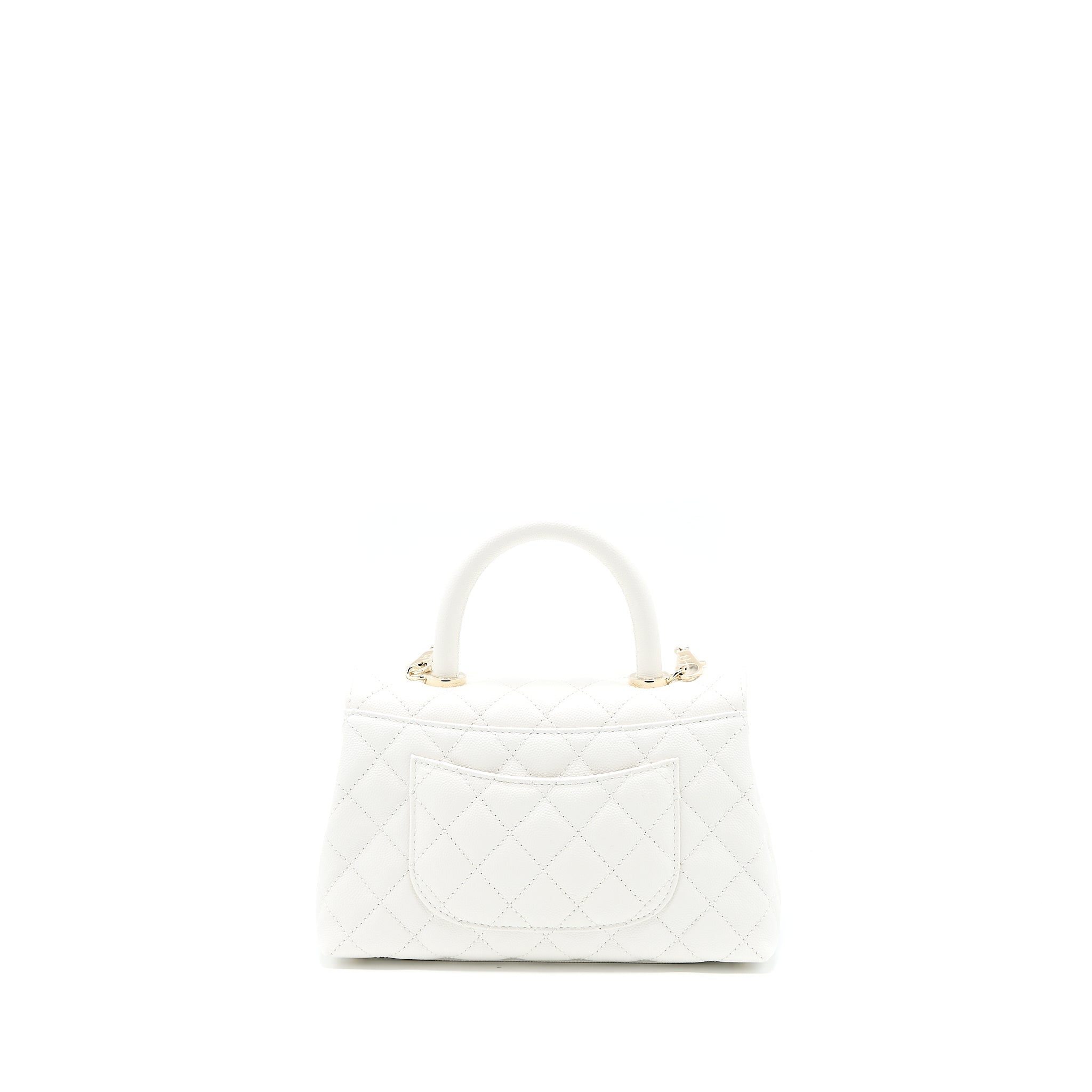 Chanel Small Coco Handle Caviar White L (Microchip)