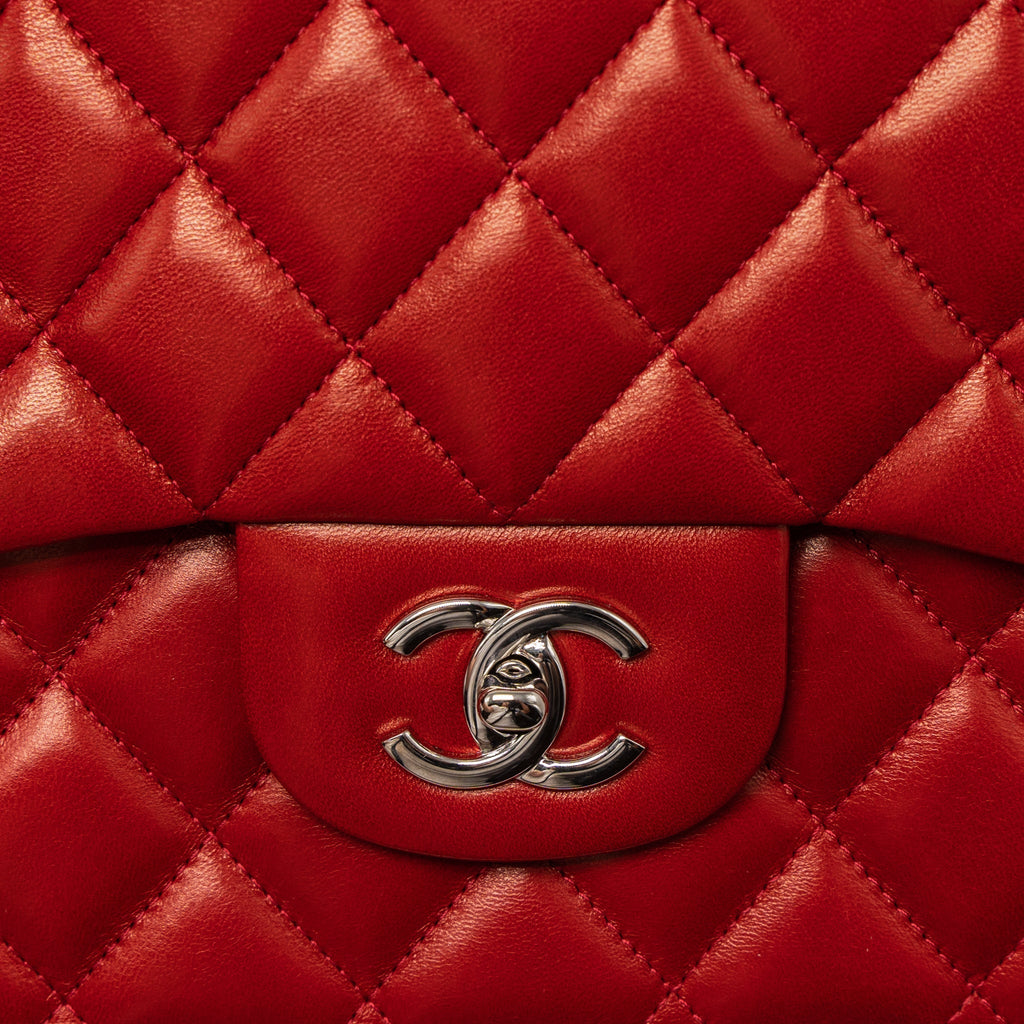 Chanel Jumbo Classic Single Flap Bag Lambskin Red