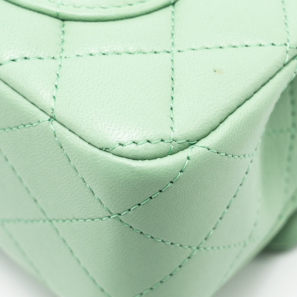 Chanel Top handle mini rectangular flap bag lambskin light green L (microchip)