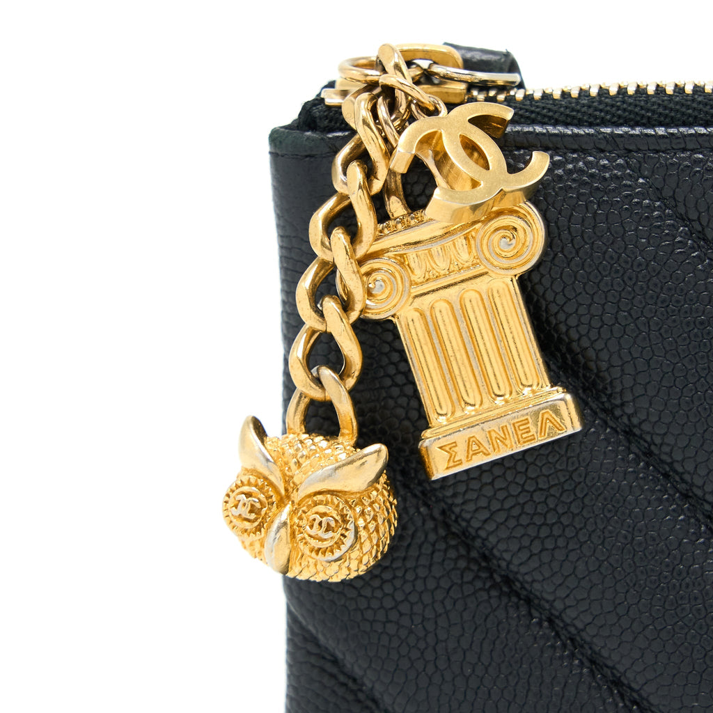 Chanel Chevron Zip O-Case Grained Lambskin Black