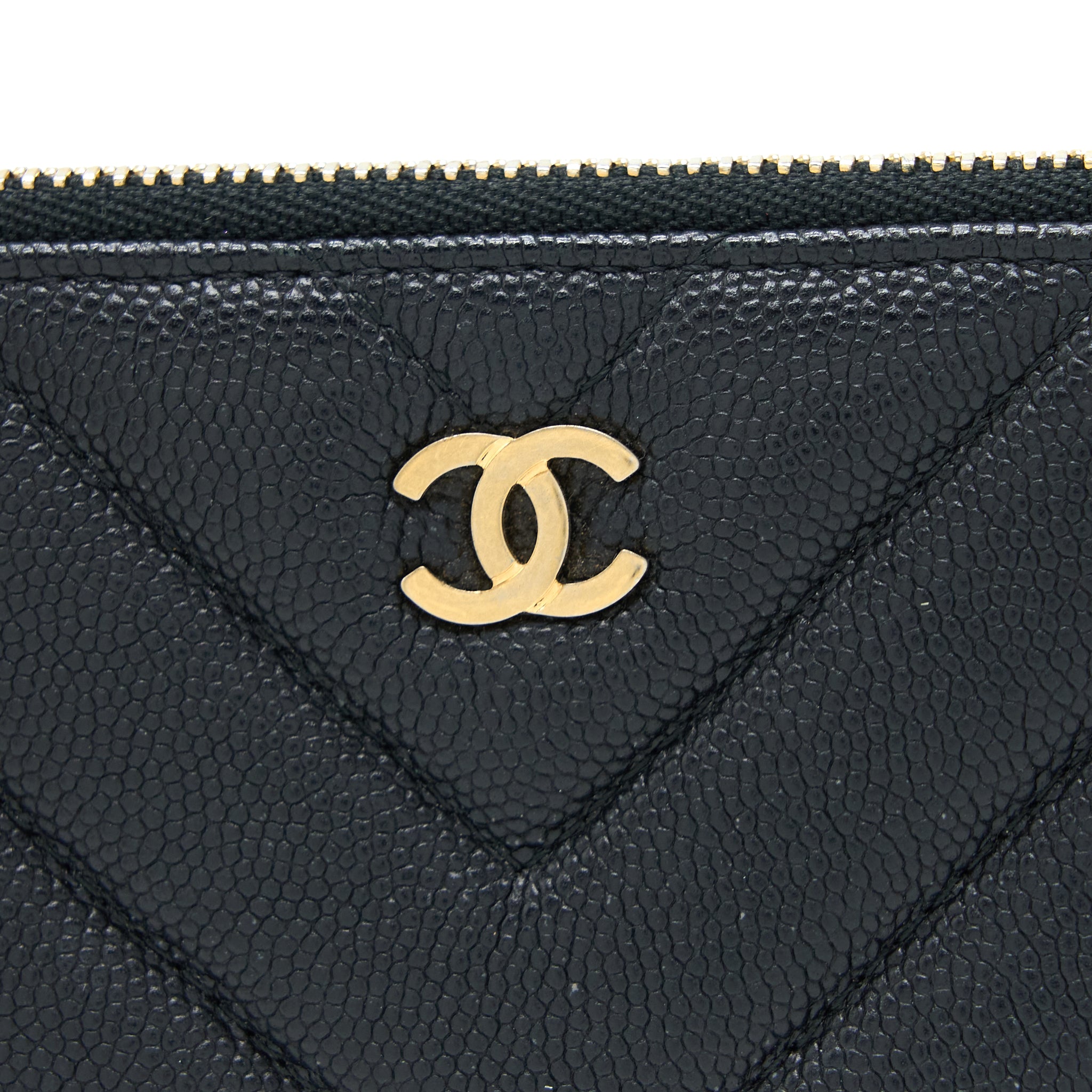 Chanel Chevron Zip O-Case Grained Lambskin Black