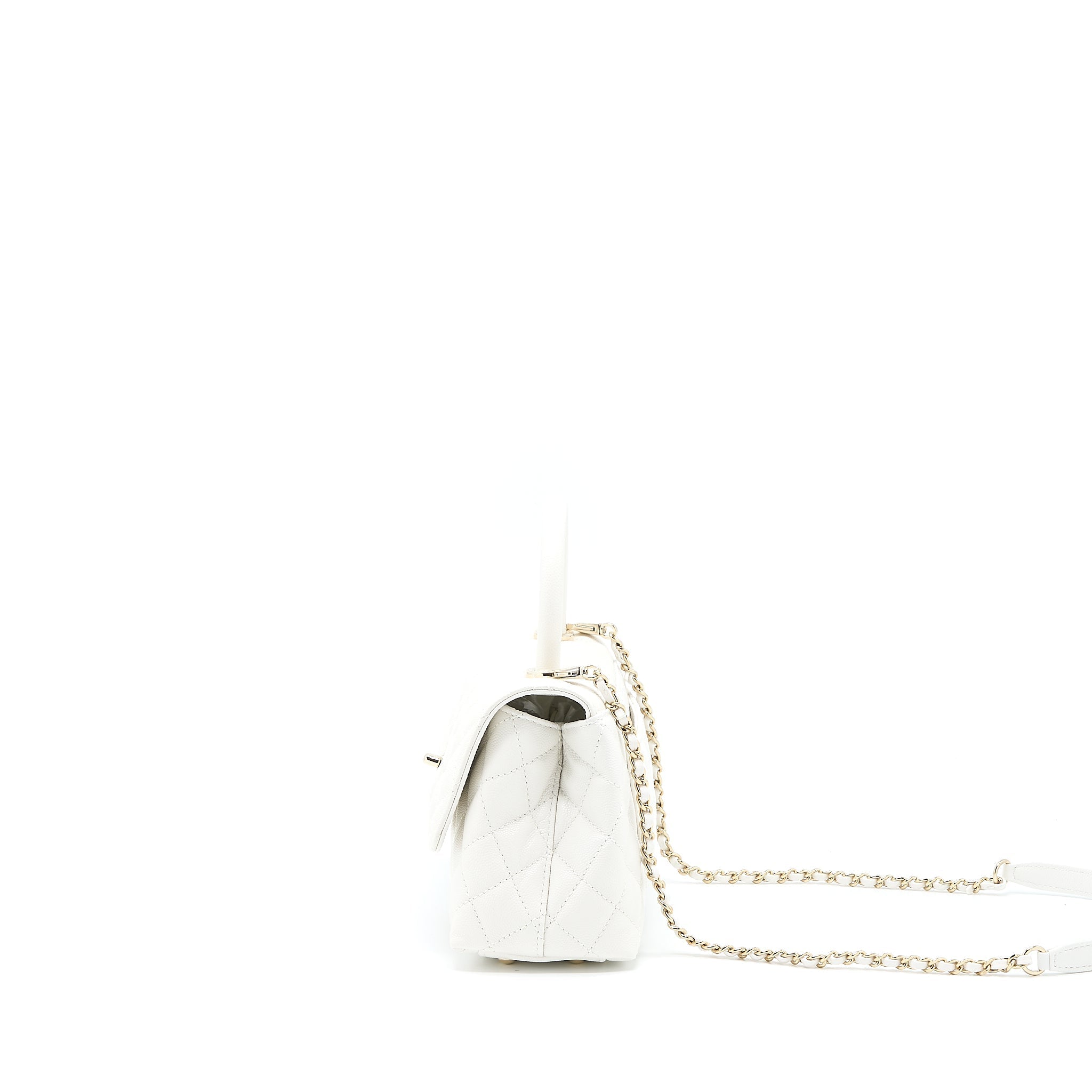 Chanel Small Coco Handle Caviar White L (Microchip)