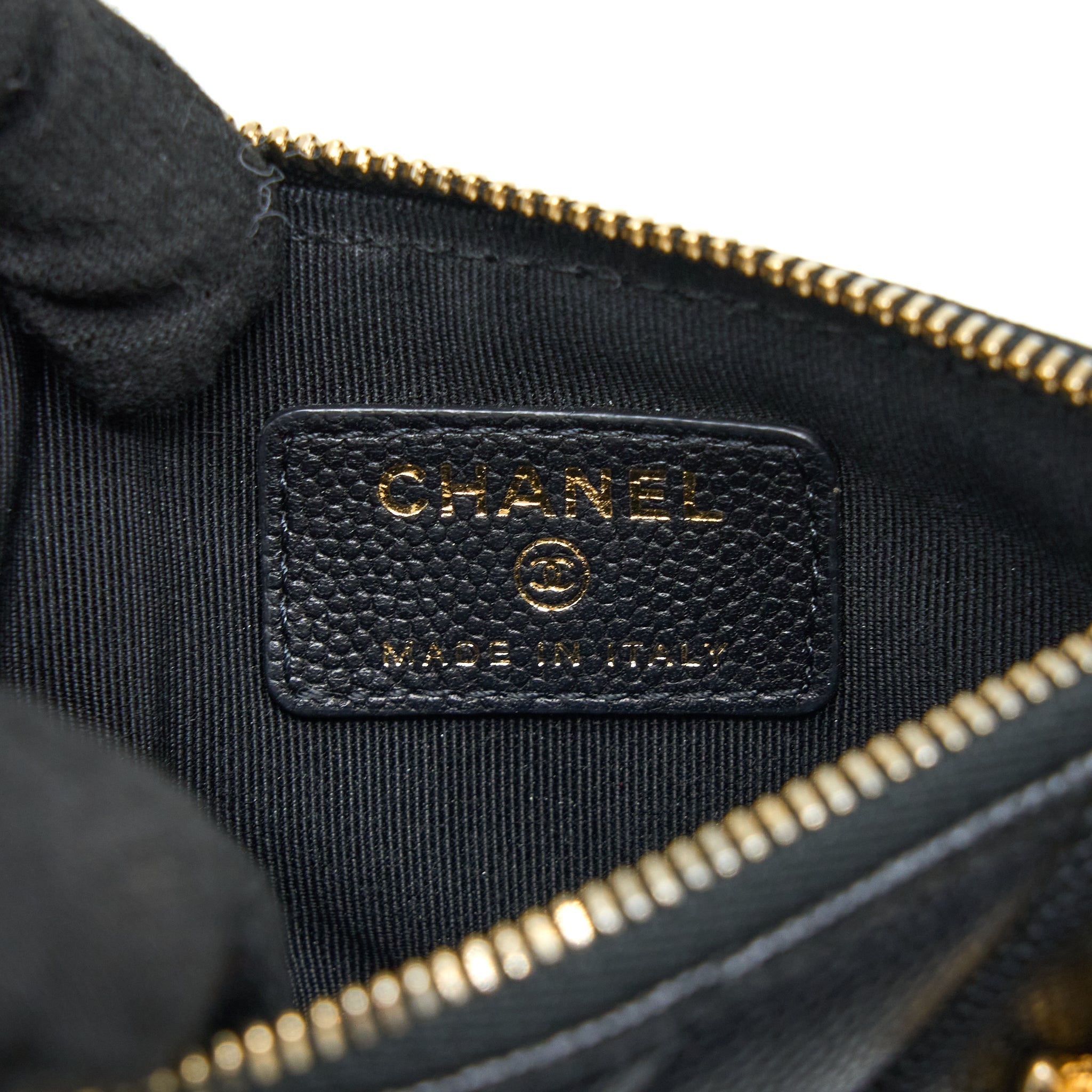 Chanel Chevron Zip O-Case Grained Lambskin Black