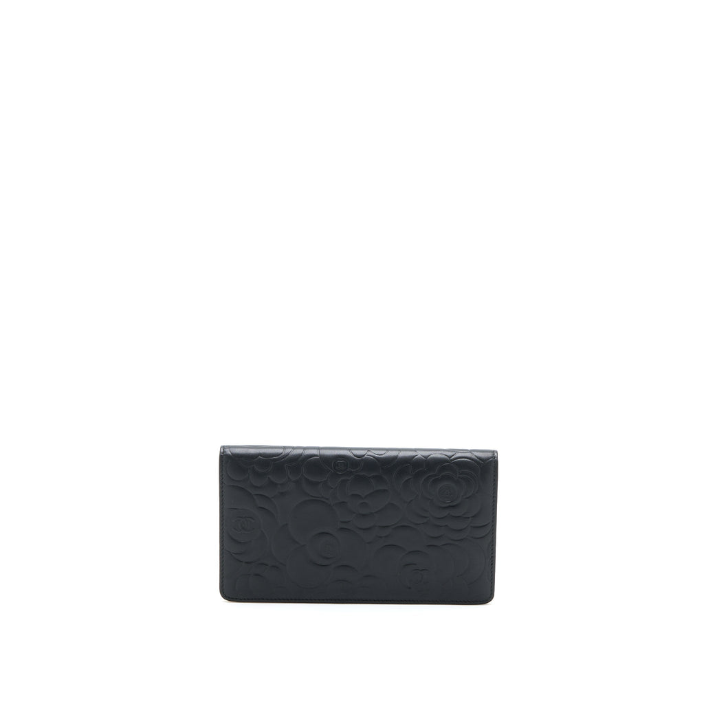 Chanel Camellia Long Flap Wallet Lambskin Black/ Gold