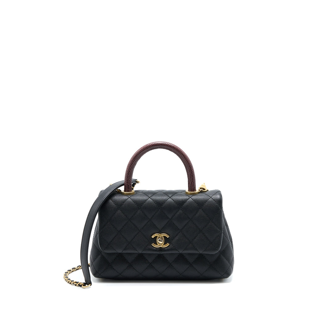 Chanel Small Coco Handle Caviar With Lizard Handle Black