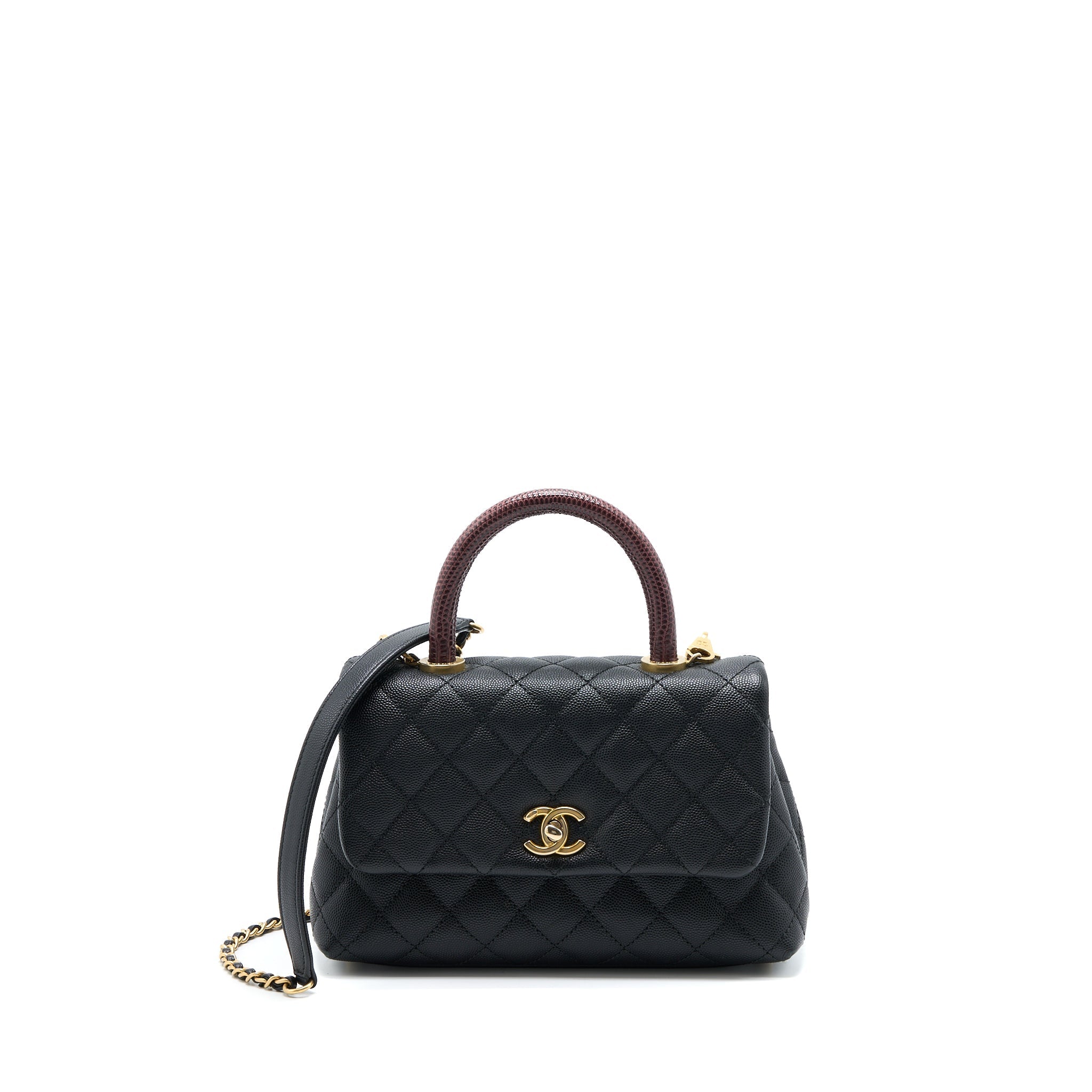Chanel Small Coco Handle Caviar With Lizard Handle Black