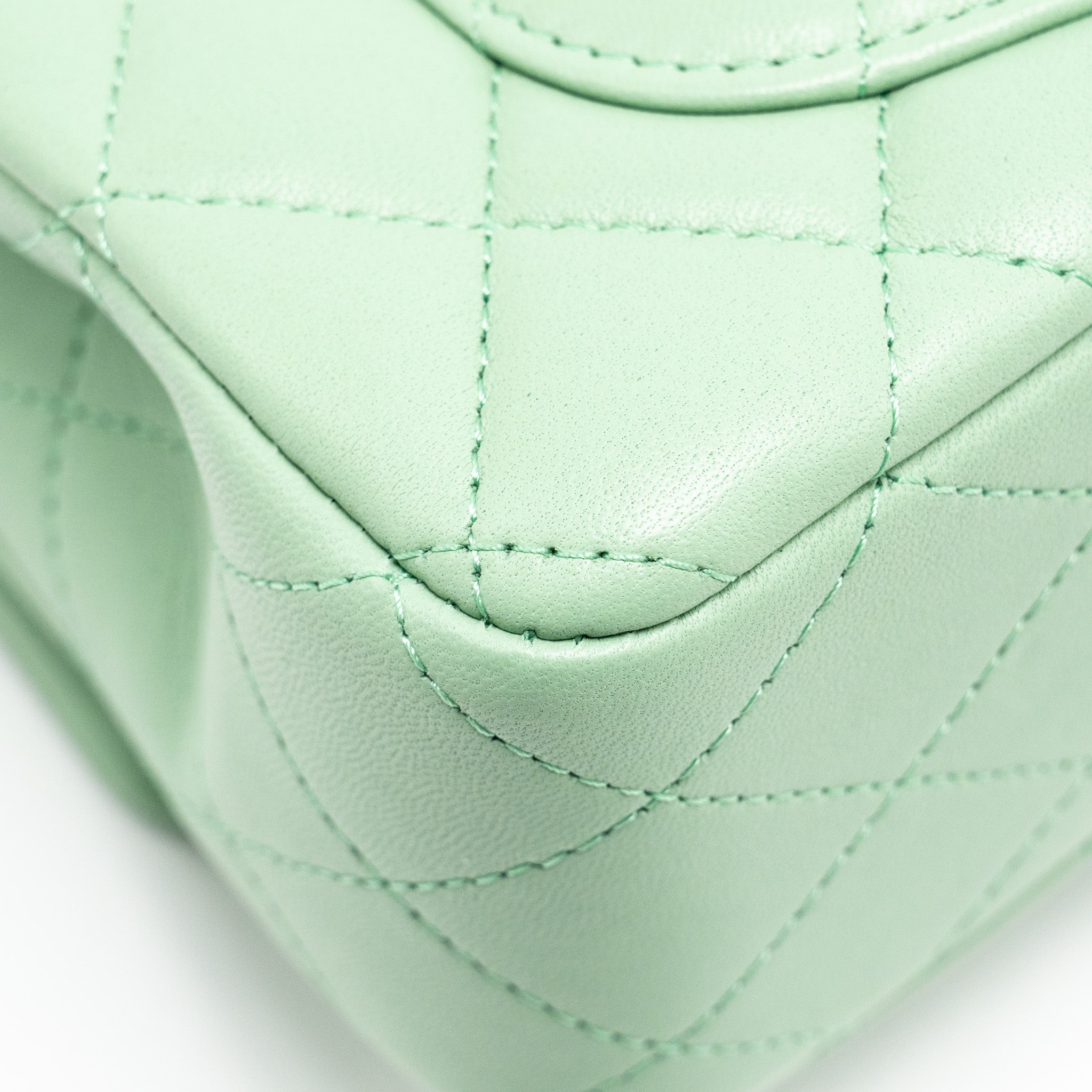Chanel Top handle mini rectangular flap bag lambskin light green L (microchip)