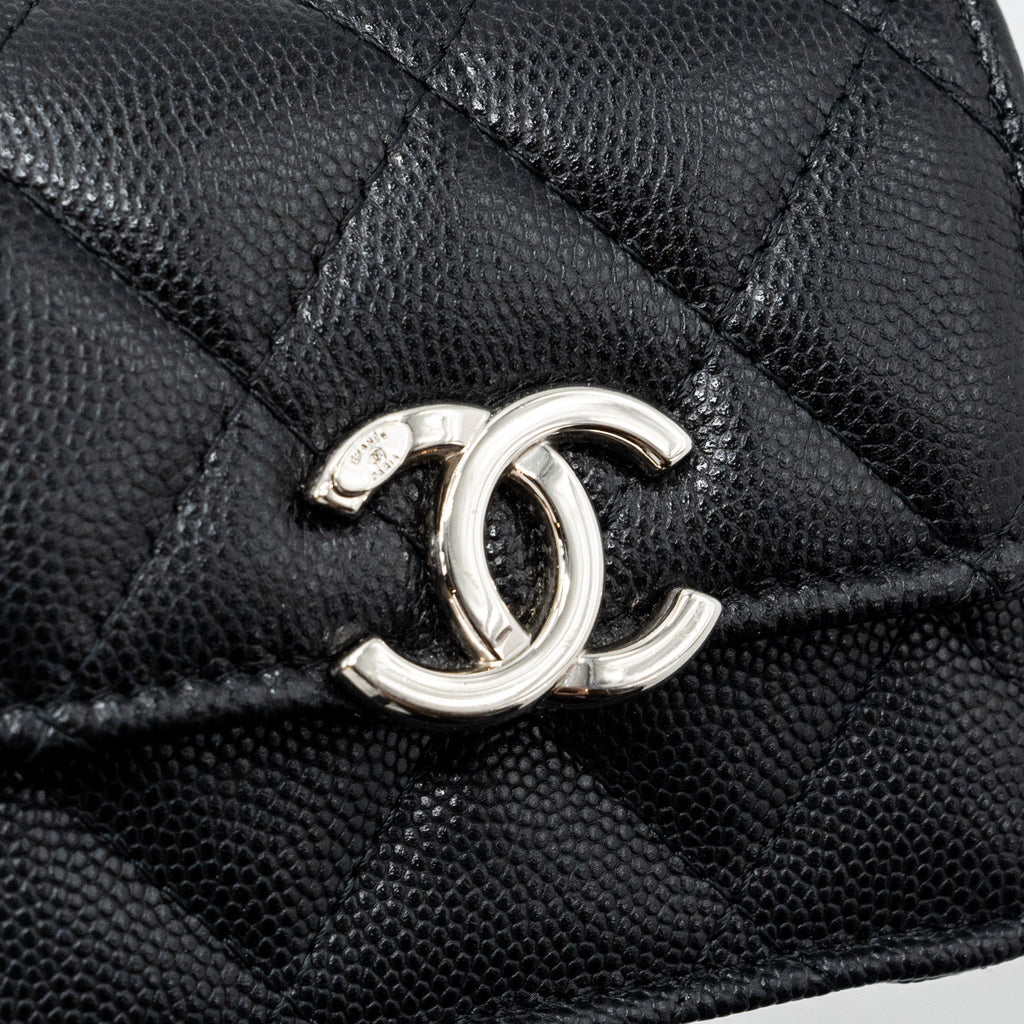 CHANEL MINI FLAP BAG WITH Coco Enamel CHAIN CAVIAR BLACK