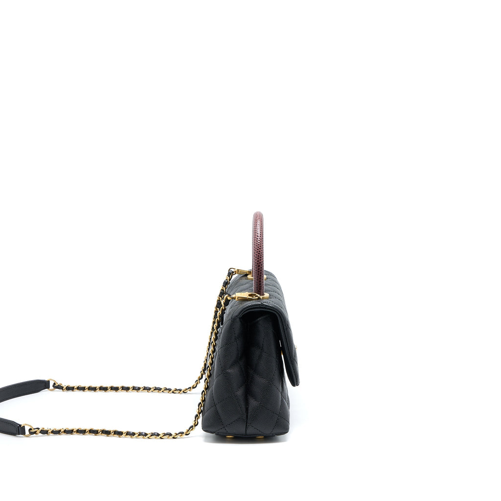 Chanel Small Coco Handle Caviar With Lizard Handle Black