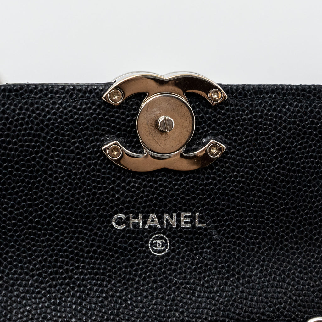 CHANEL MINI FLAP BAG WITH Coco Enamel CHAIN CAVIAR BLACK