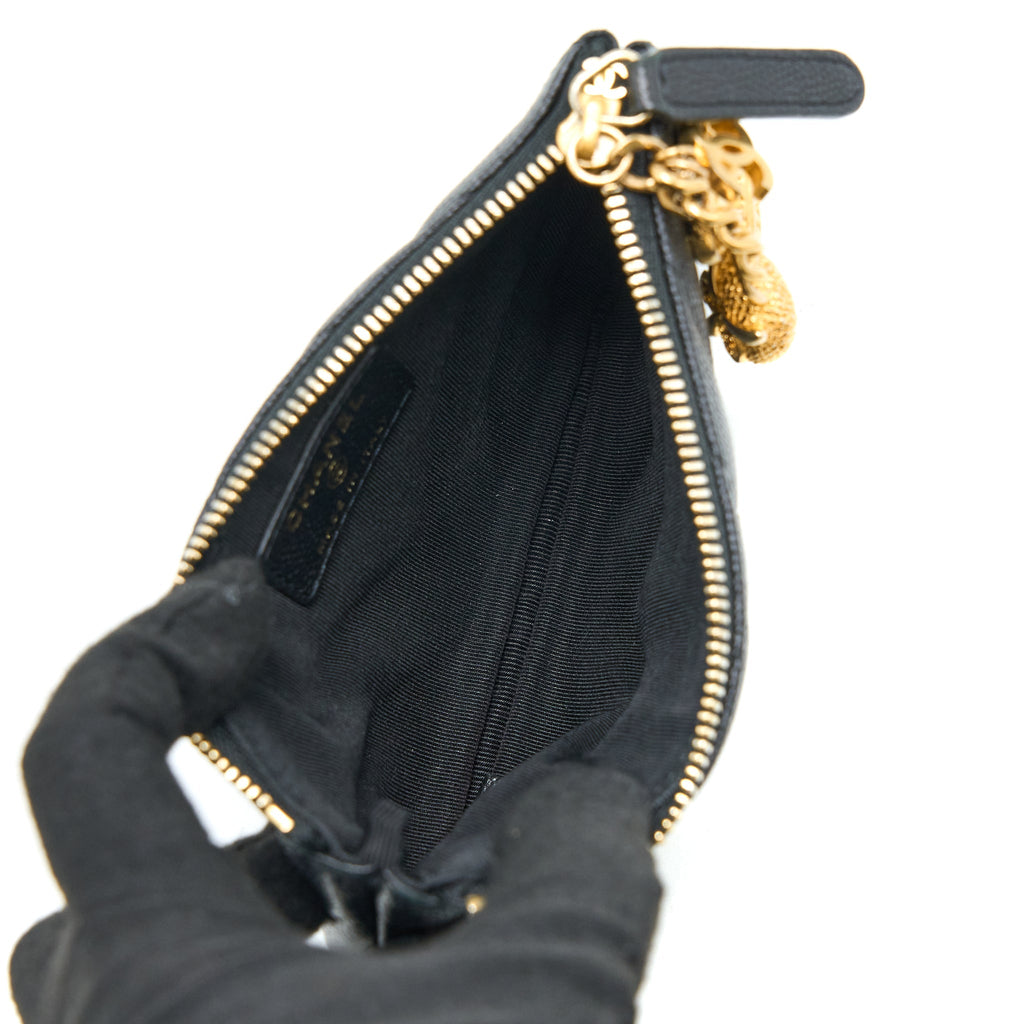 Chanel Chevron Zip O-Case Grained Lambskin Black