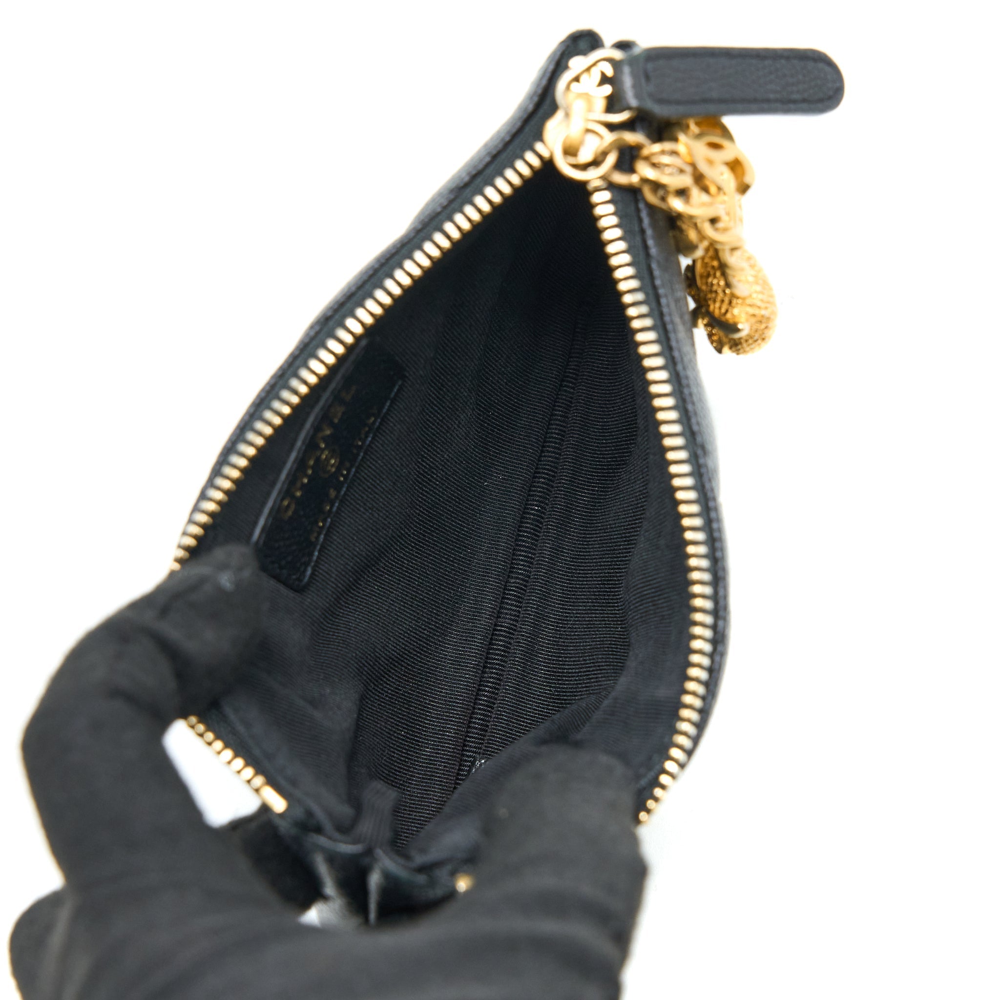 Chanel Chevron Zip O-Case Grained Lambskin Black