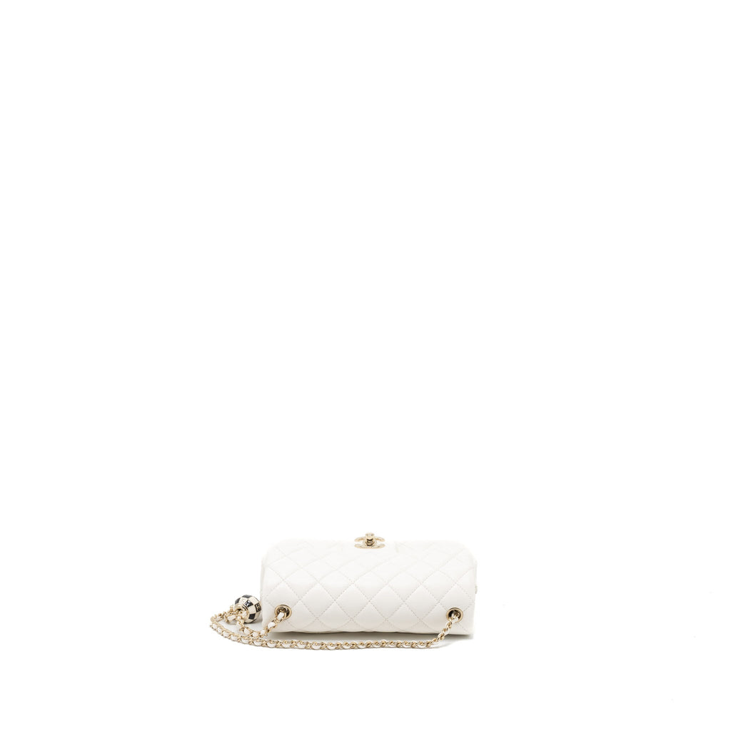 Chanel 23C Pearl Crush Mini Rectangular Flap Bag Lambskin White L (Microchip)