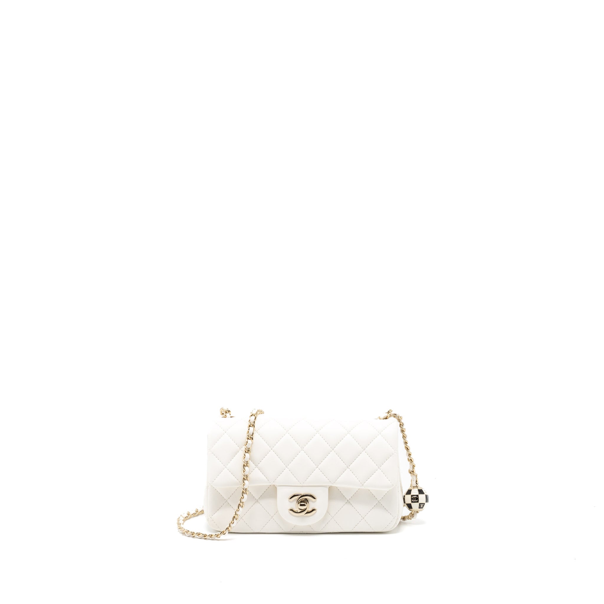 Chanel 23C Pearl Crush Mini Rectangular Flap Bag Lambskin White L (Microchip)