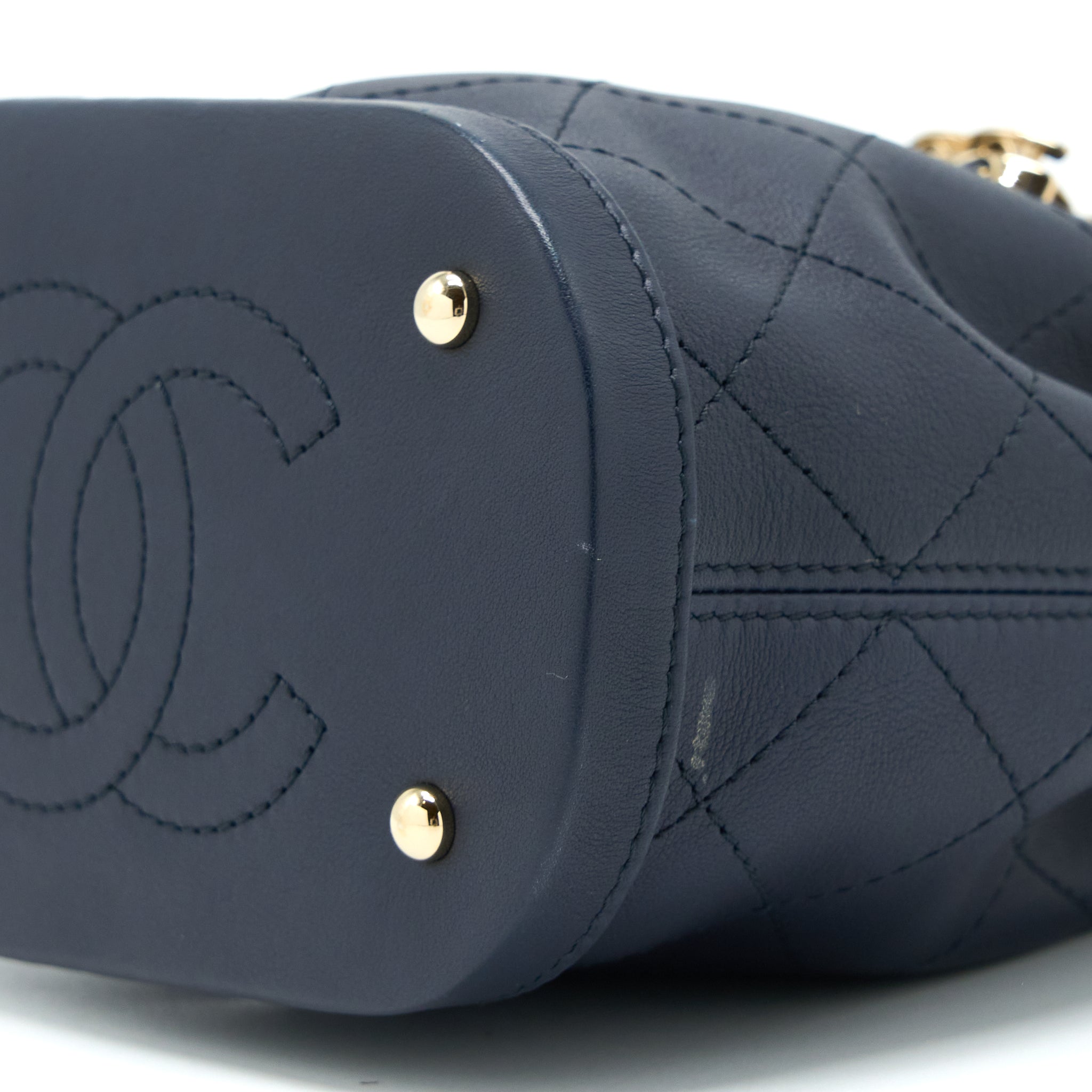 Chanel Mini Drawstring Bucket Bag Lambskin Navy