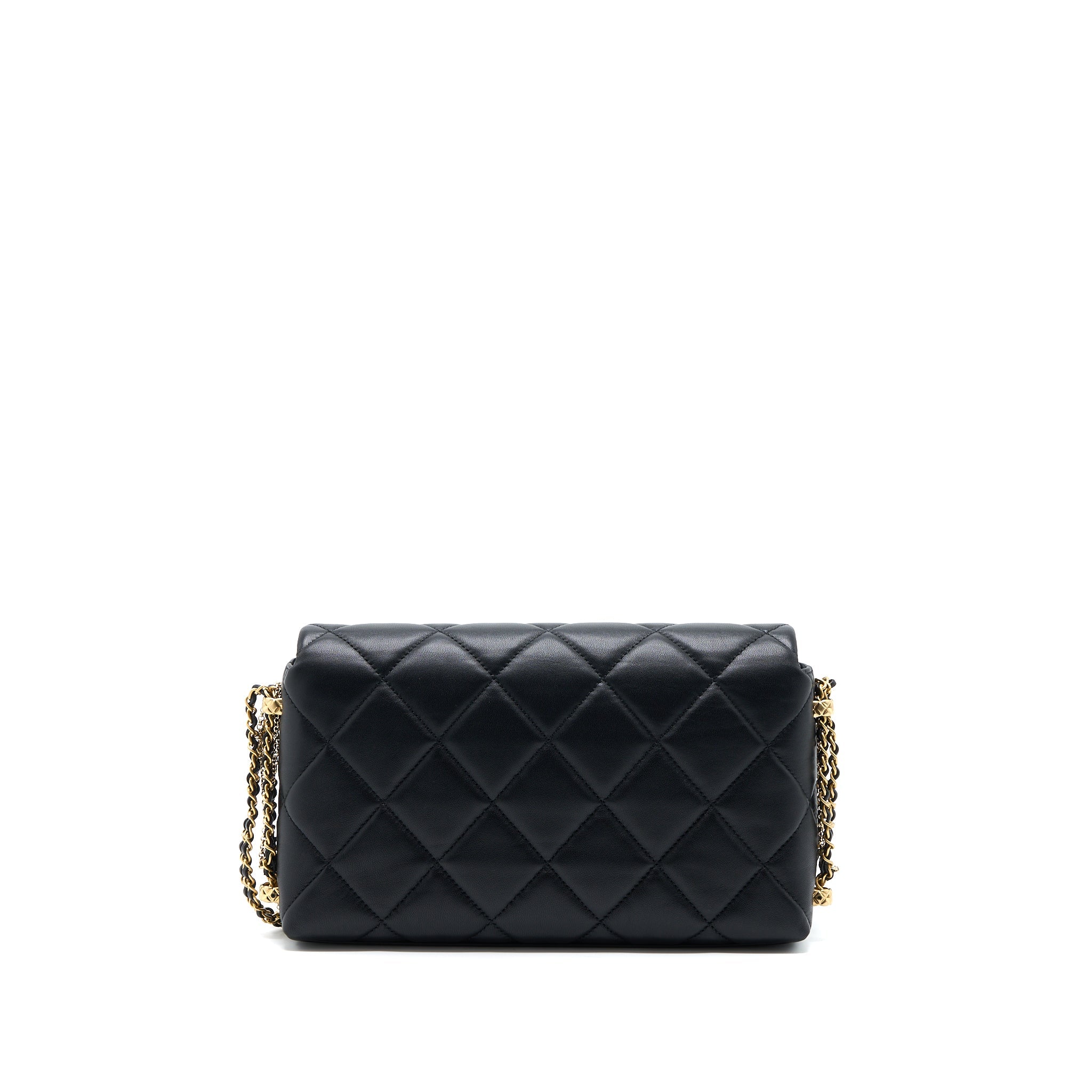 Chanel Quilted Detailed Logo Flap Bag Lambskin Black  (Microchip)