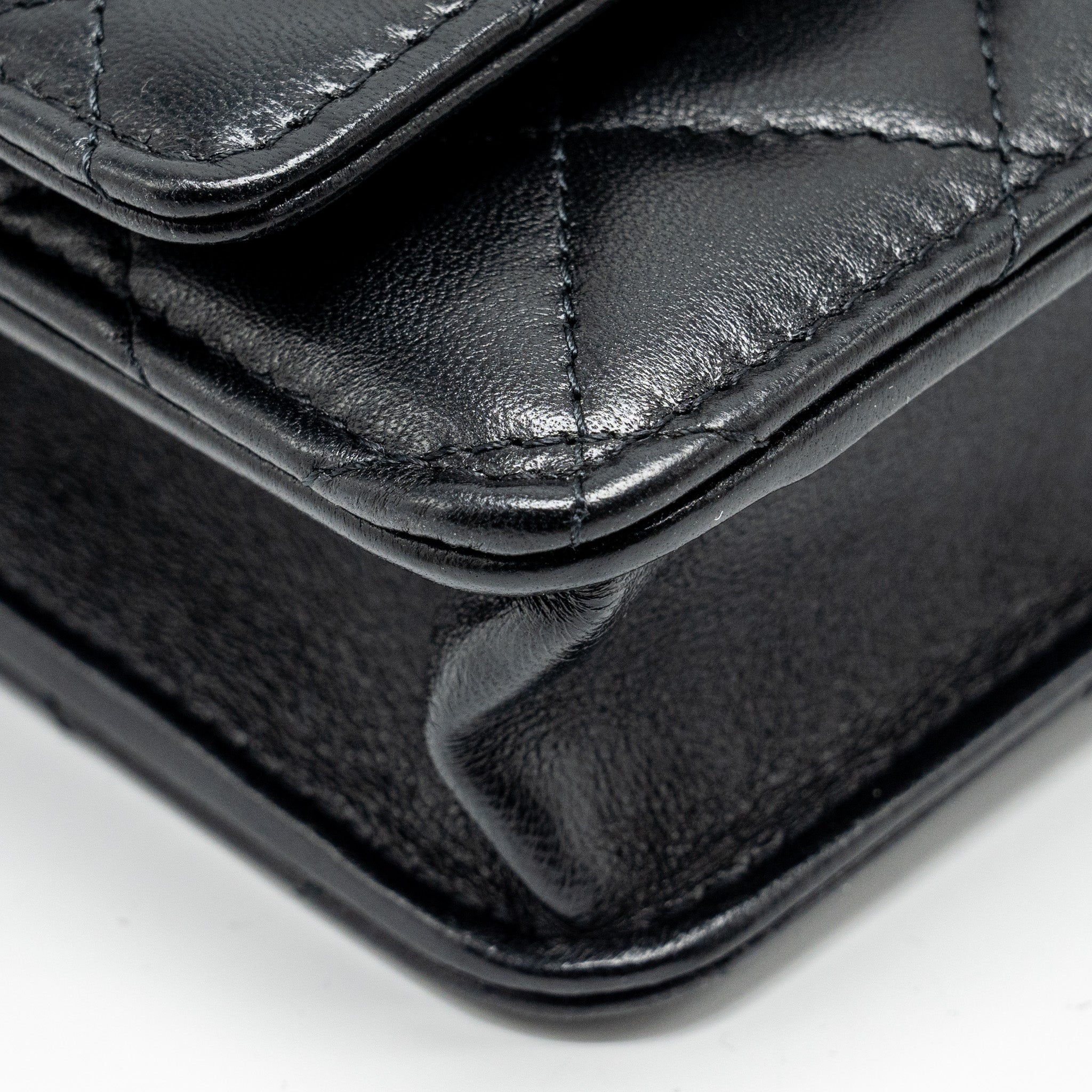 CHANEL leather top handle wallet on chain lambskin black L (microchip)