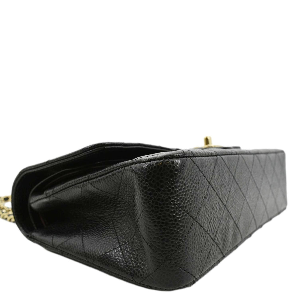 CHANEL Classic Double Flap Caviar Leather Shoulder Bag Black