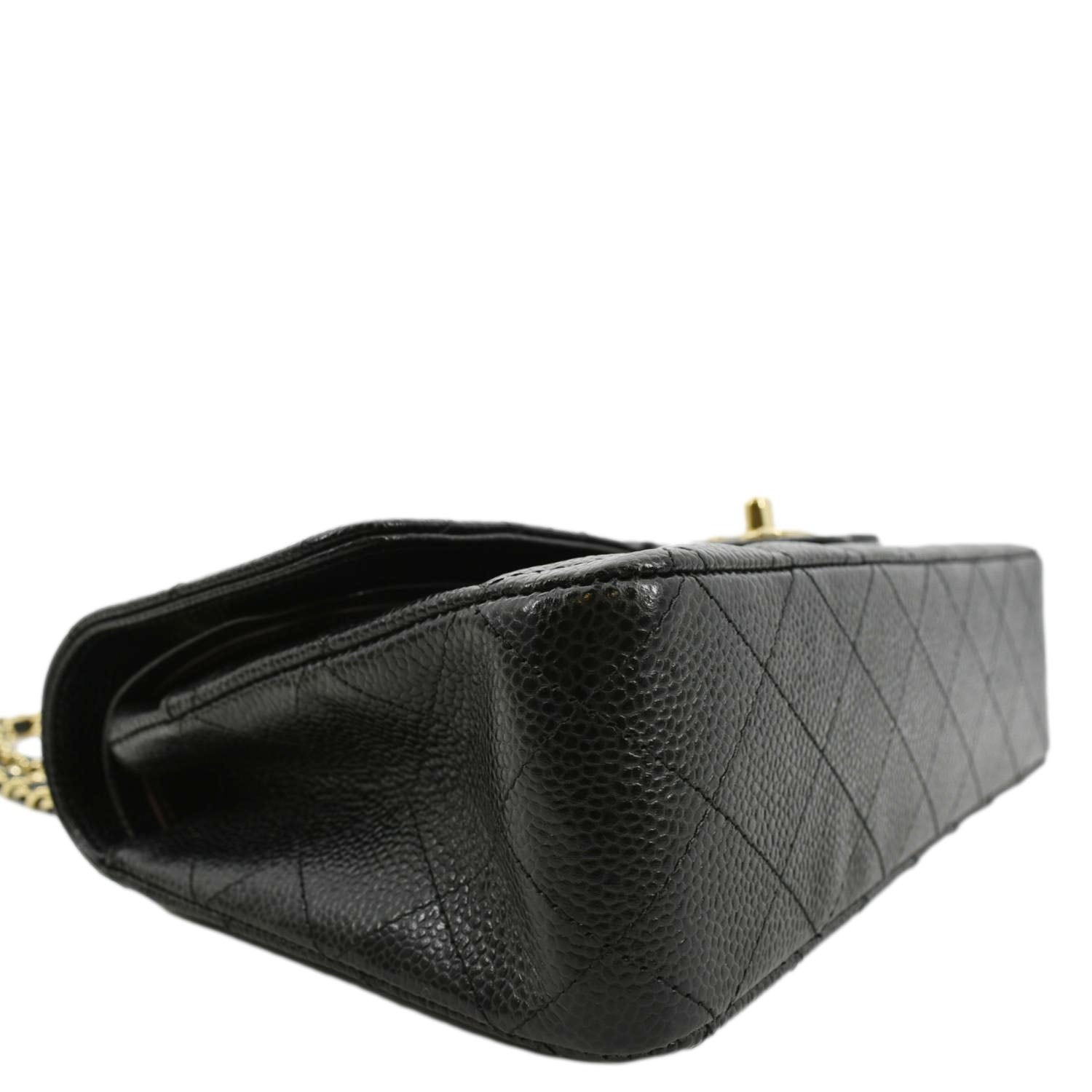CHANEL Classic Double Flap Caviar Leather Shoulder Bag Black